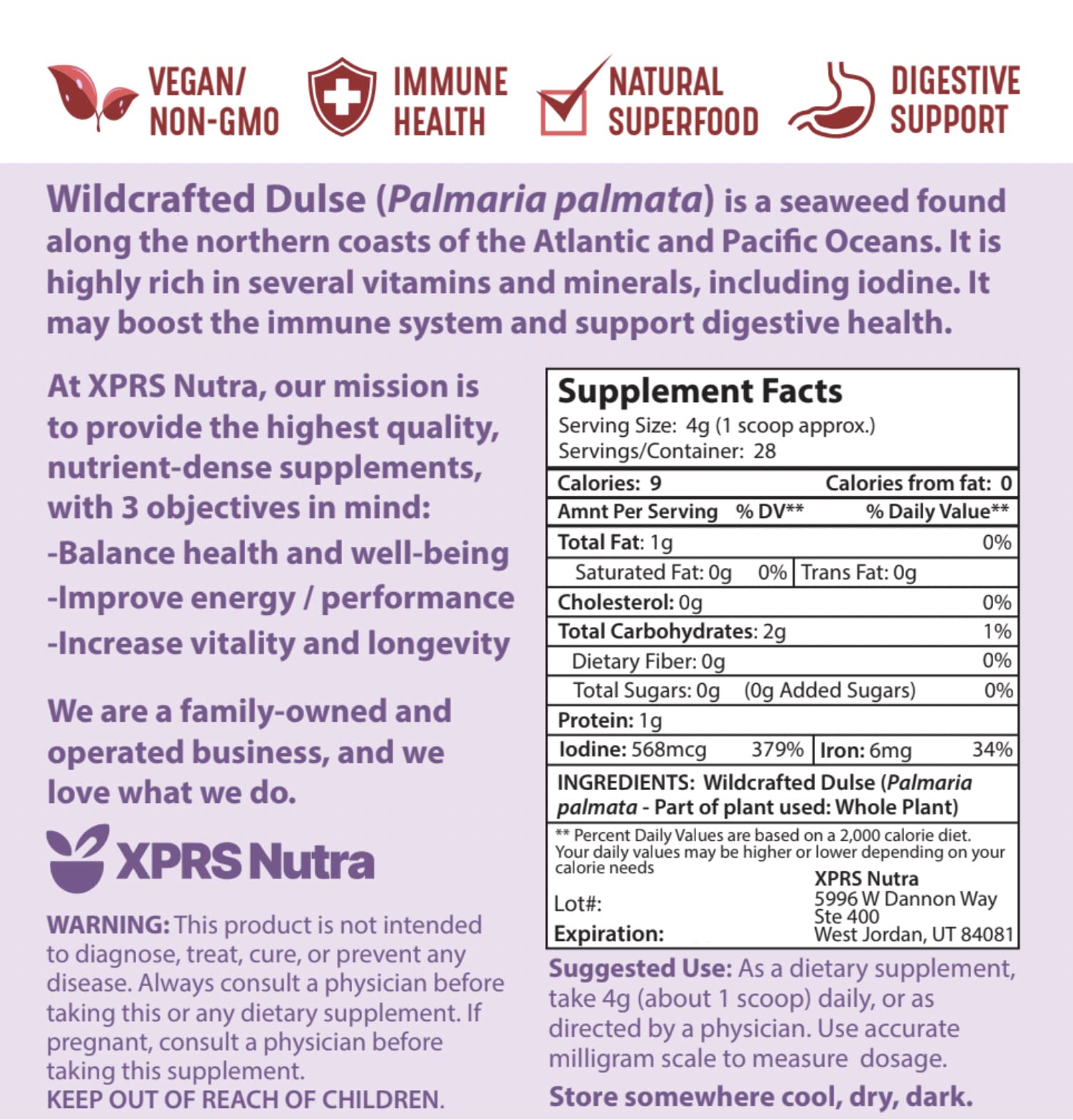 XPRS Nutra Dulse Powder 125g with measuring spoon