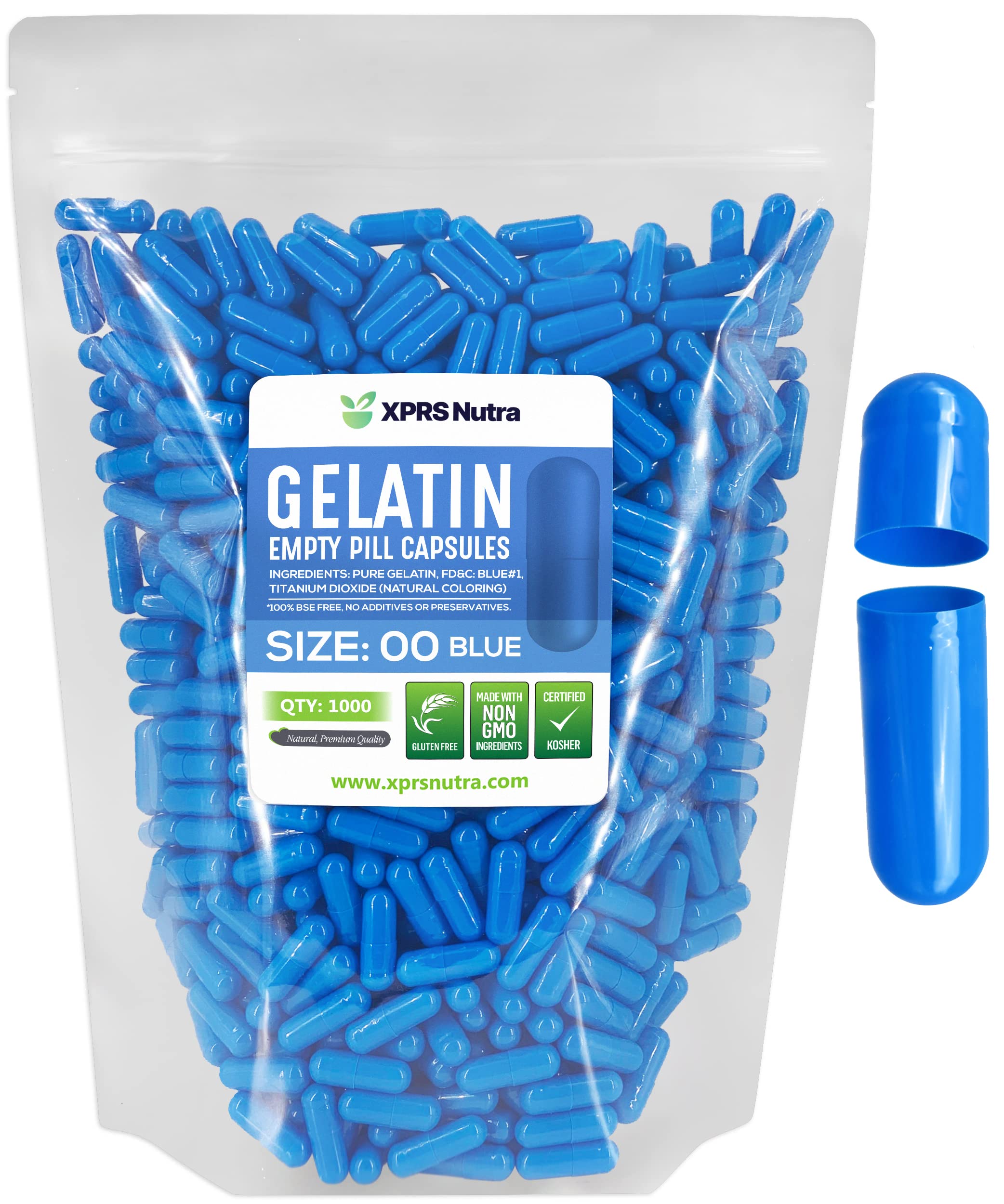 XPRS Nutra empty gelatin capsules size 00 front view