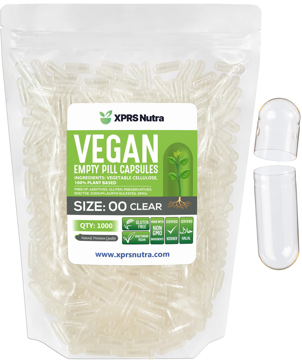 XPRS Nutra Empty Vegetarian Capsules Size 00 front view