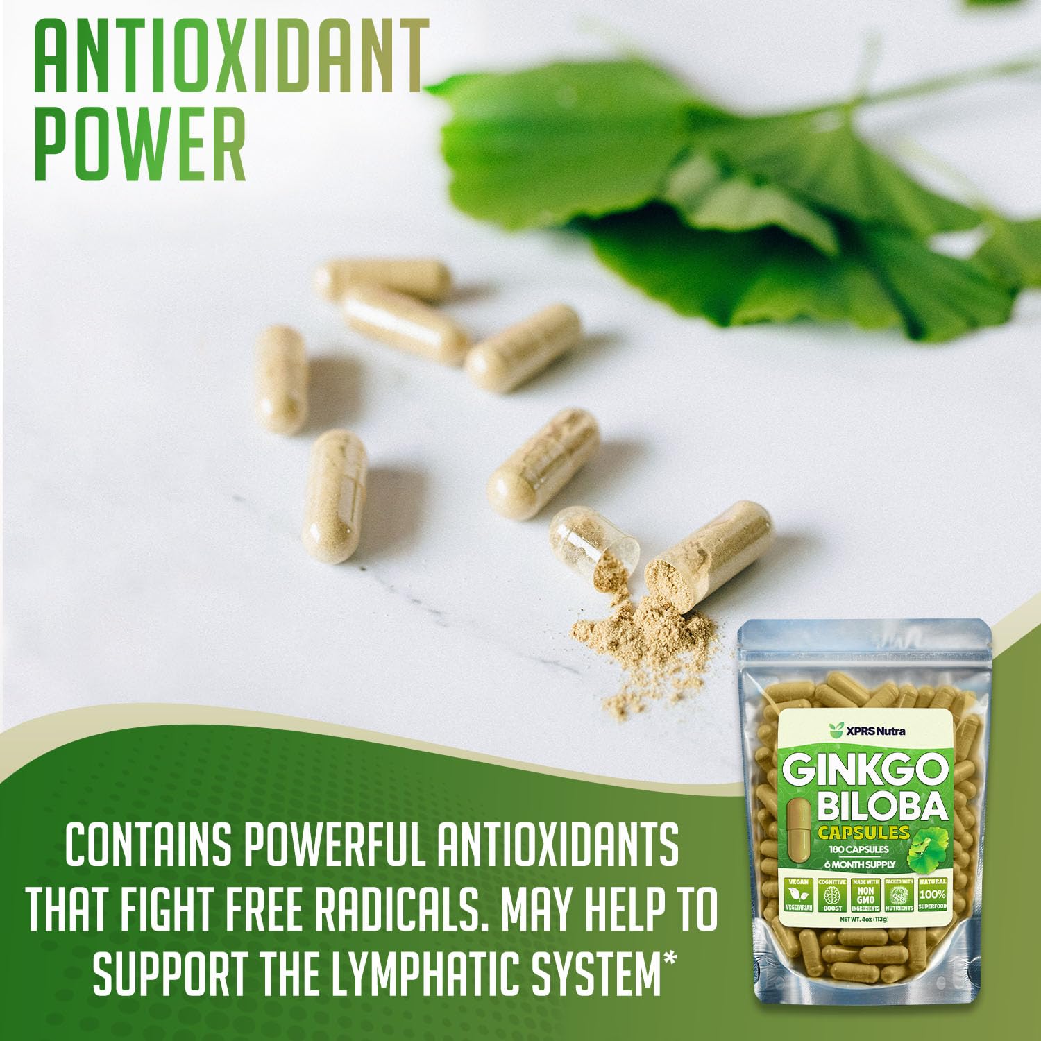 XPRS Nutra Ginkgo Biloba Capsules back view