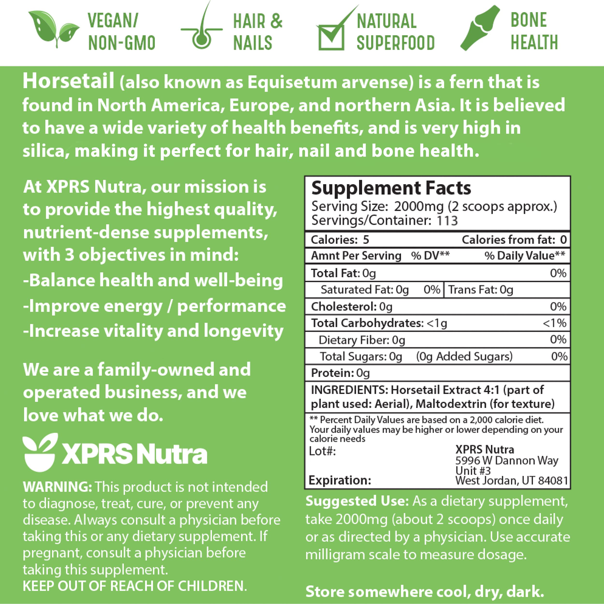 XPRS Nutra Horsetail Herb Powder on a wooden table