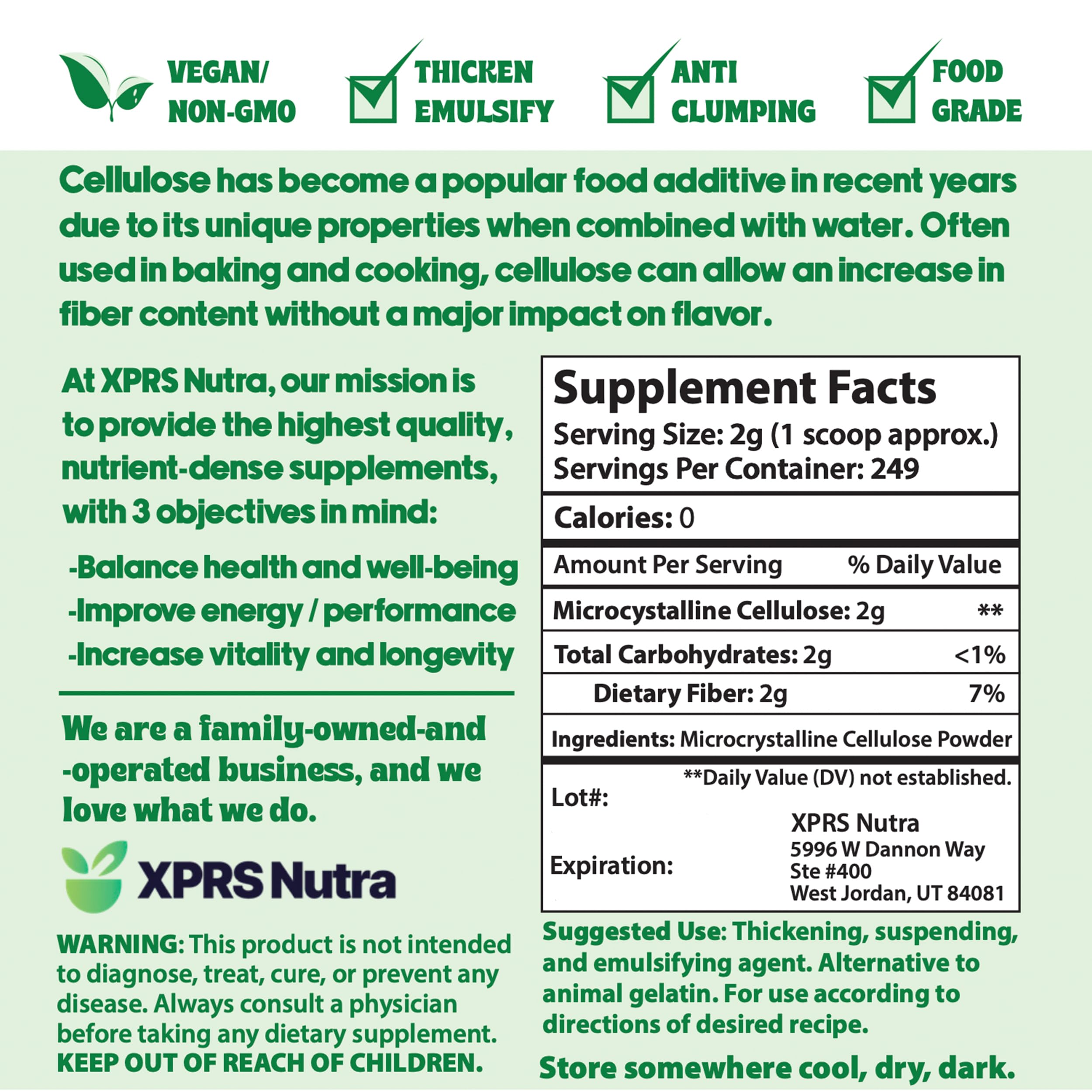 XPRS Nutra Microcrystalline Cellulose Powder close-up of texture
