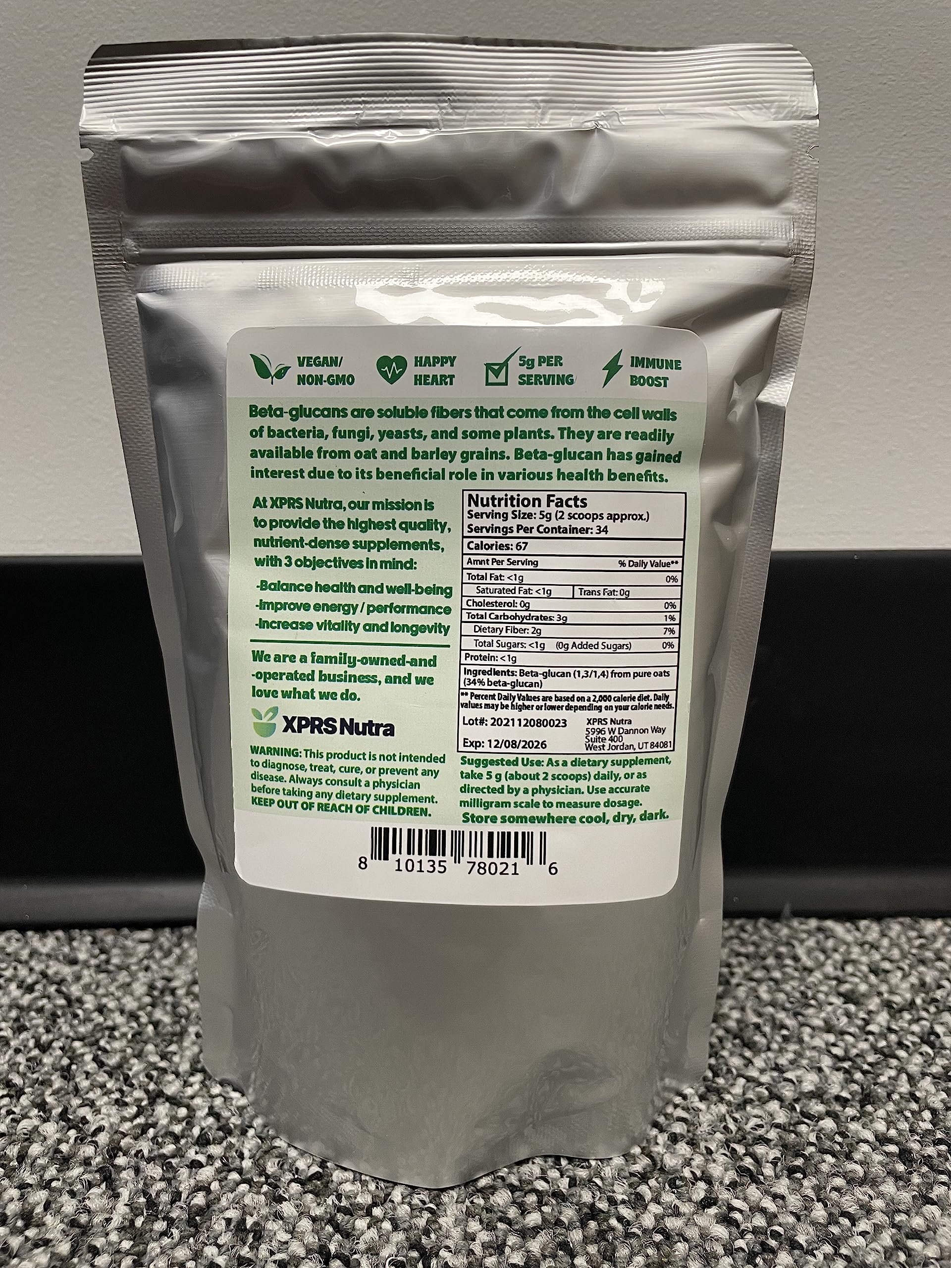 XPRS Nutra Oat Beta Glucan Powder 500mg packaging