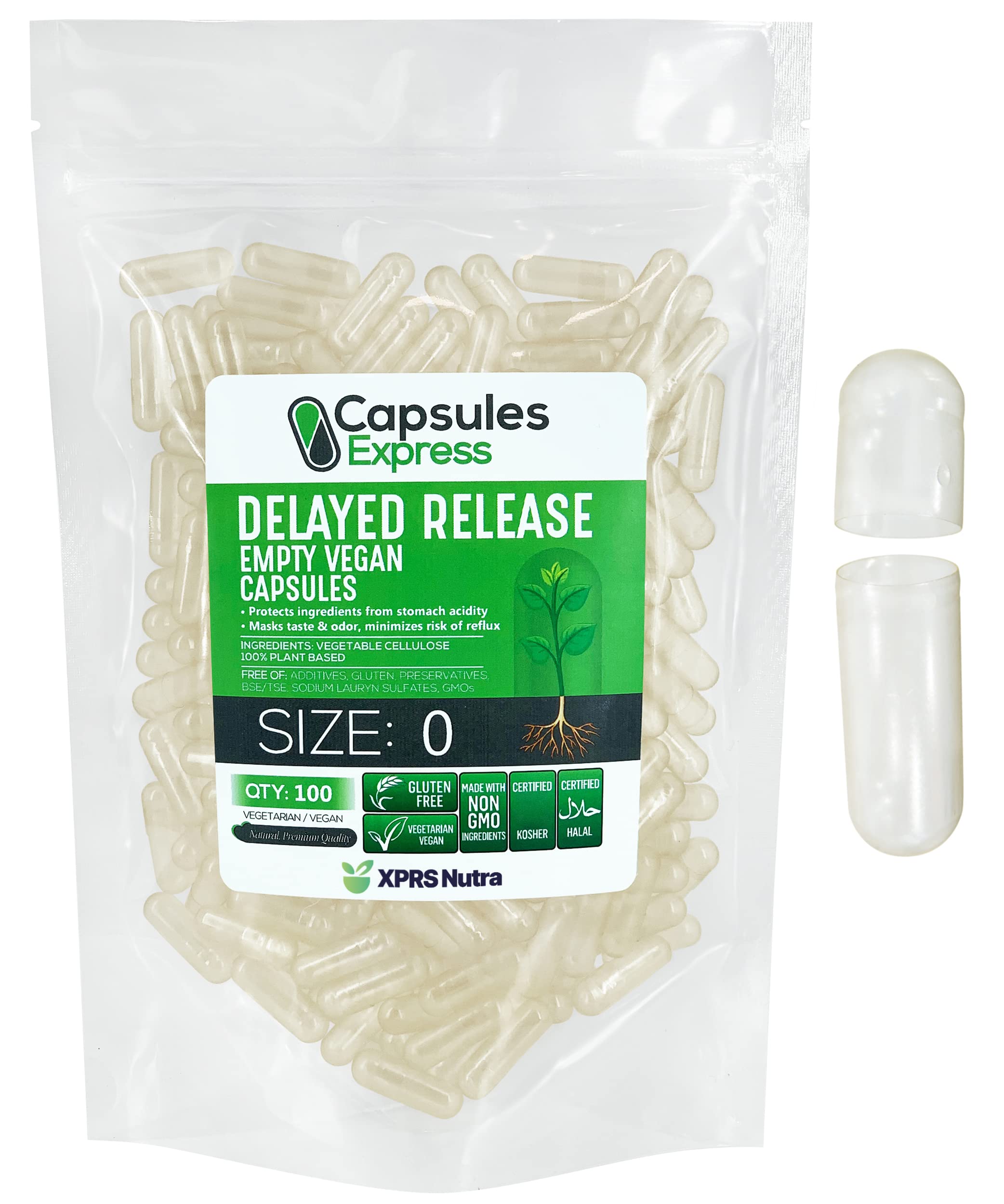 XPRS Nutra Size 0 Empty Vegan Capsules 100 Count front view