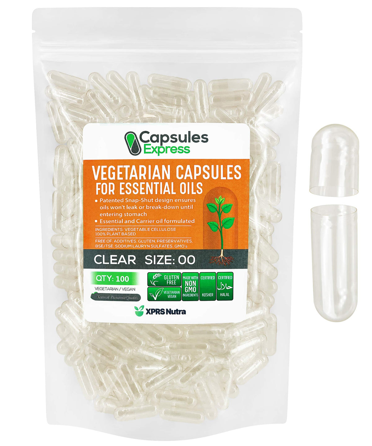 XPRS Nutra Size 00 Empty Vegetarian Capsules front view