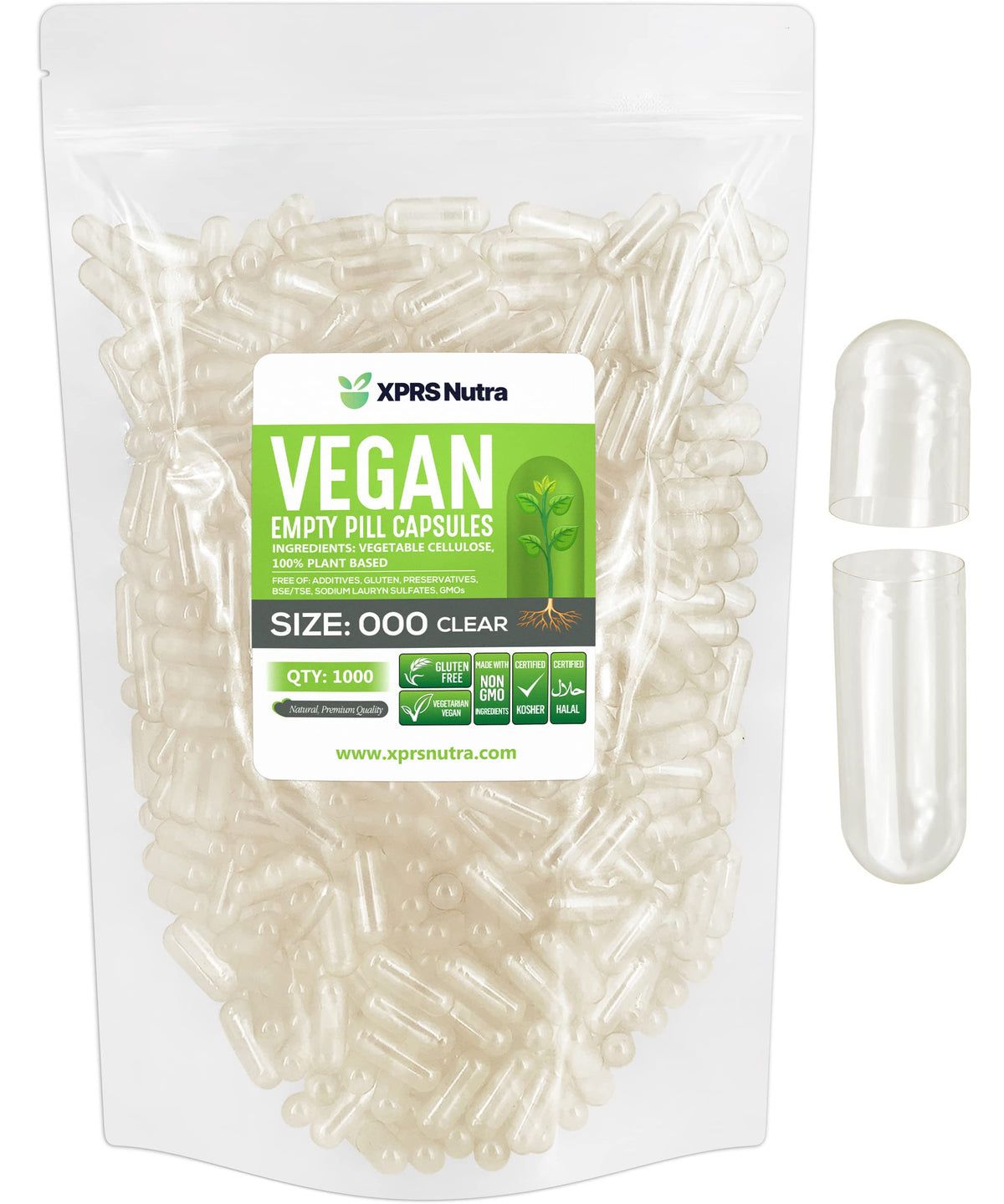 XPRS Nutra Size 000 Empty Vegetarian Capsules front view