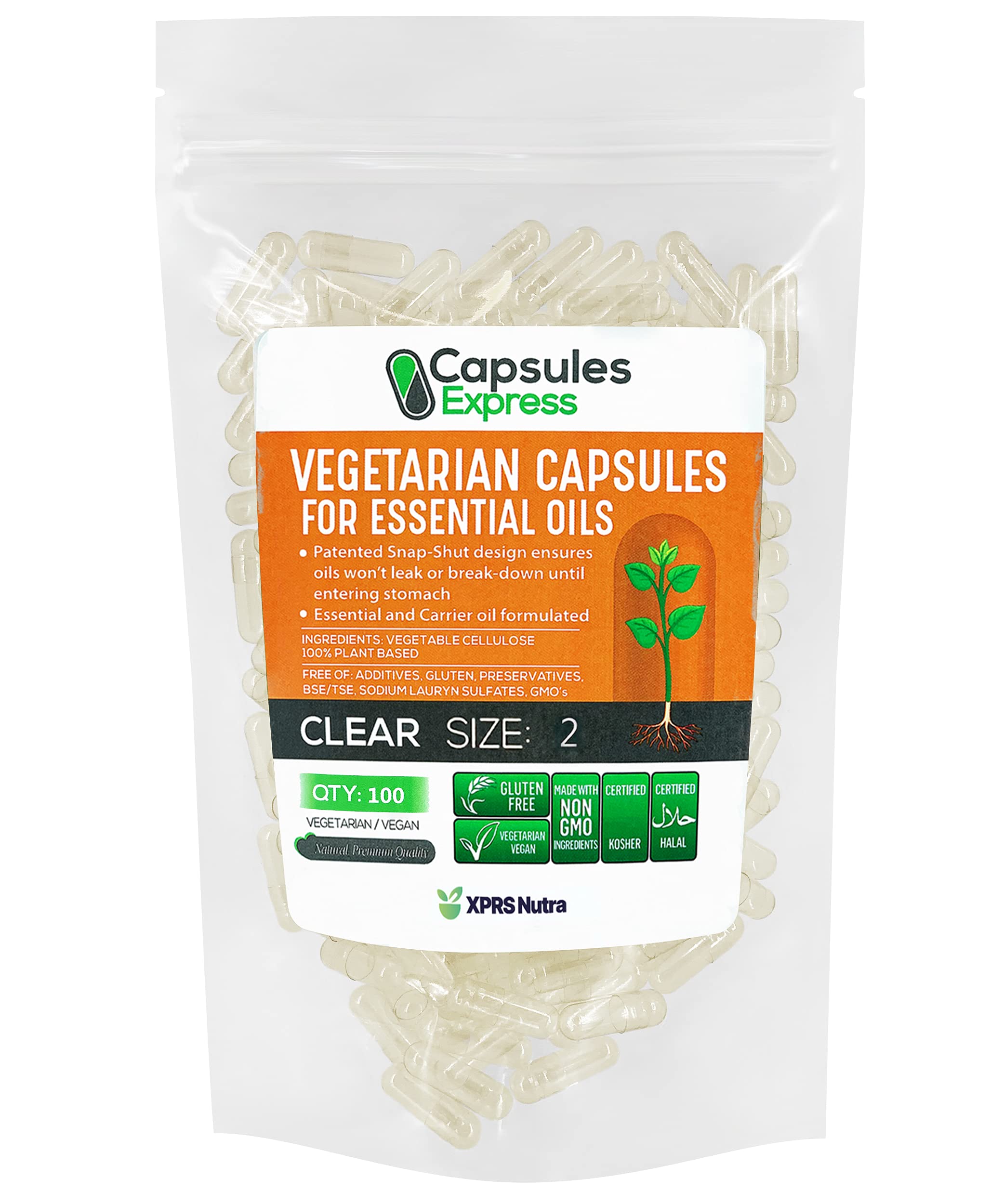 XPRS Nutra Size 2 Empty Vegetarian Capsules front view