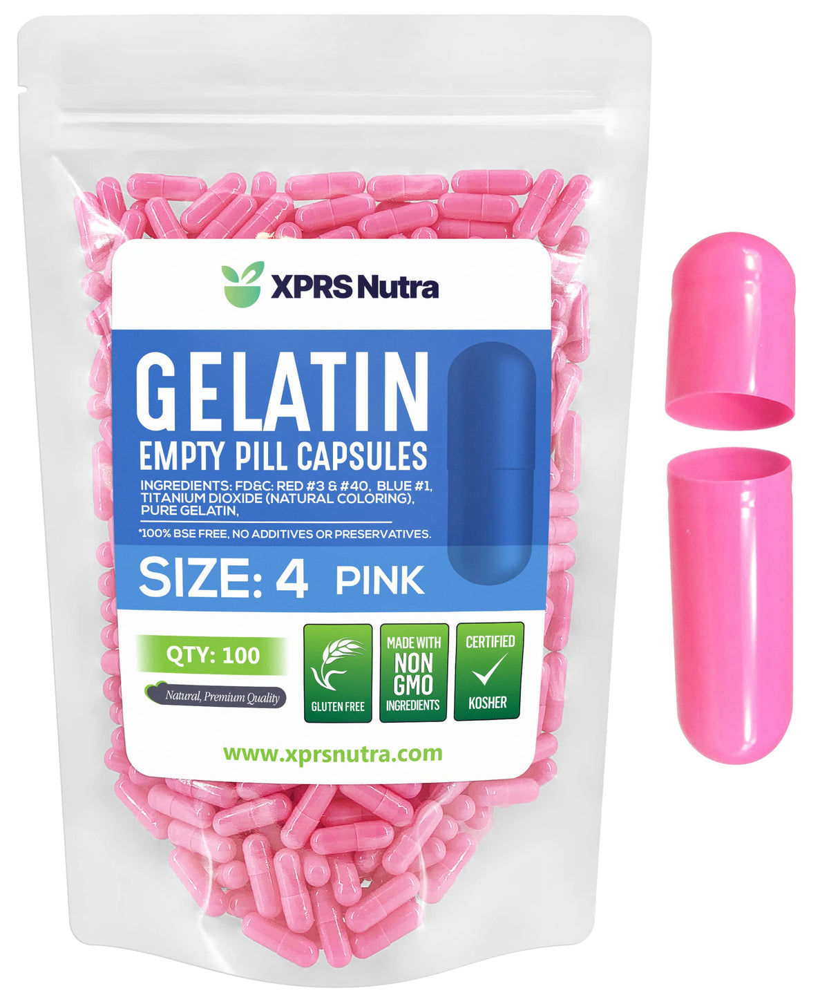 XPRS Nutra Size 4 Empty Gelatin Capsules pack front view