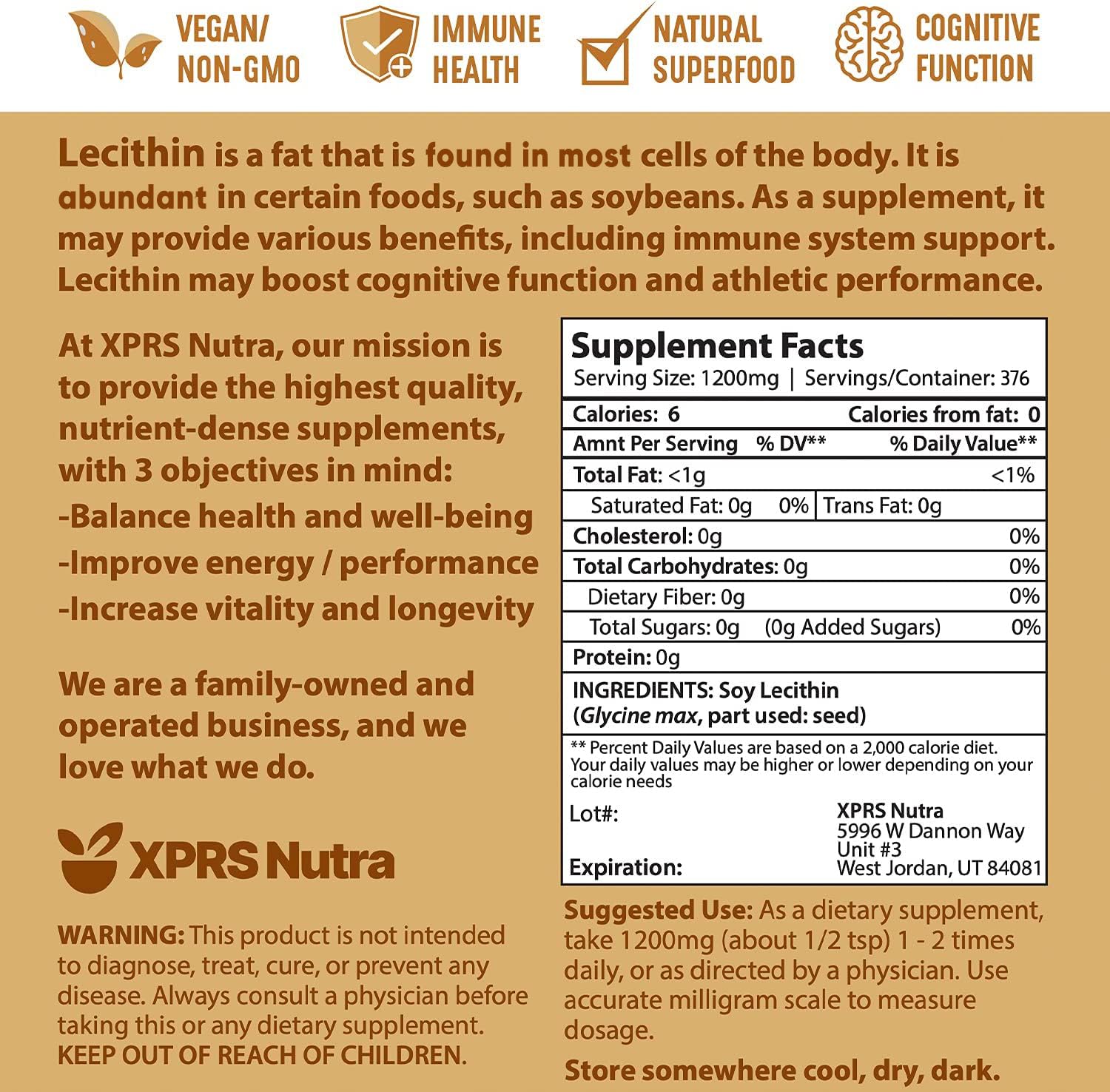 XPRS Nutra Soy Lecithin Powder 295g back view