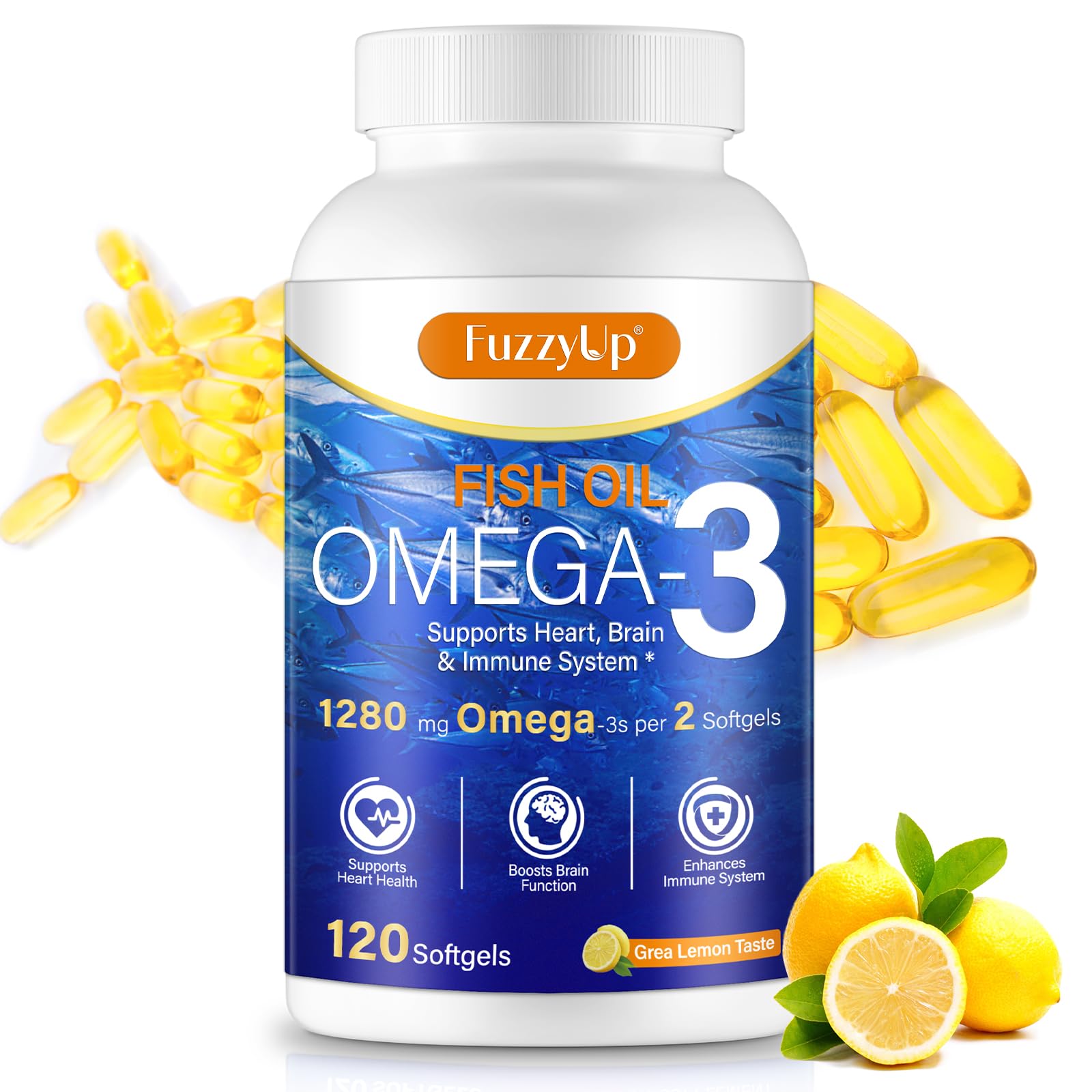 Xsvseie Fish Oil Omega-3 Supplement 1280mg softgels front view