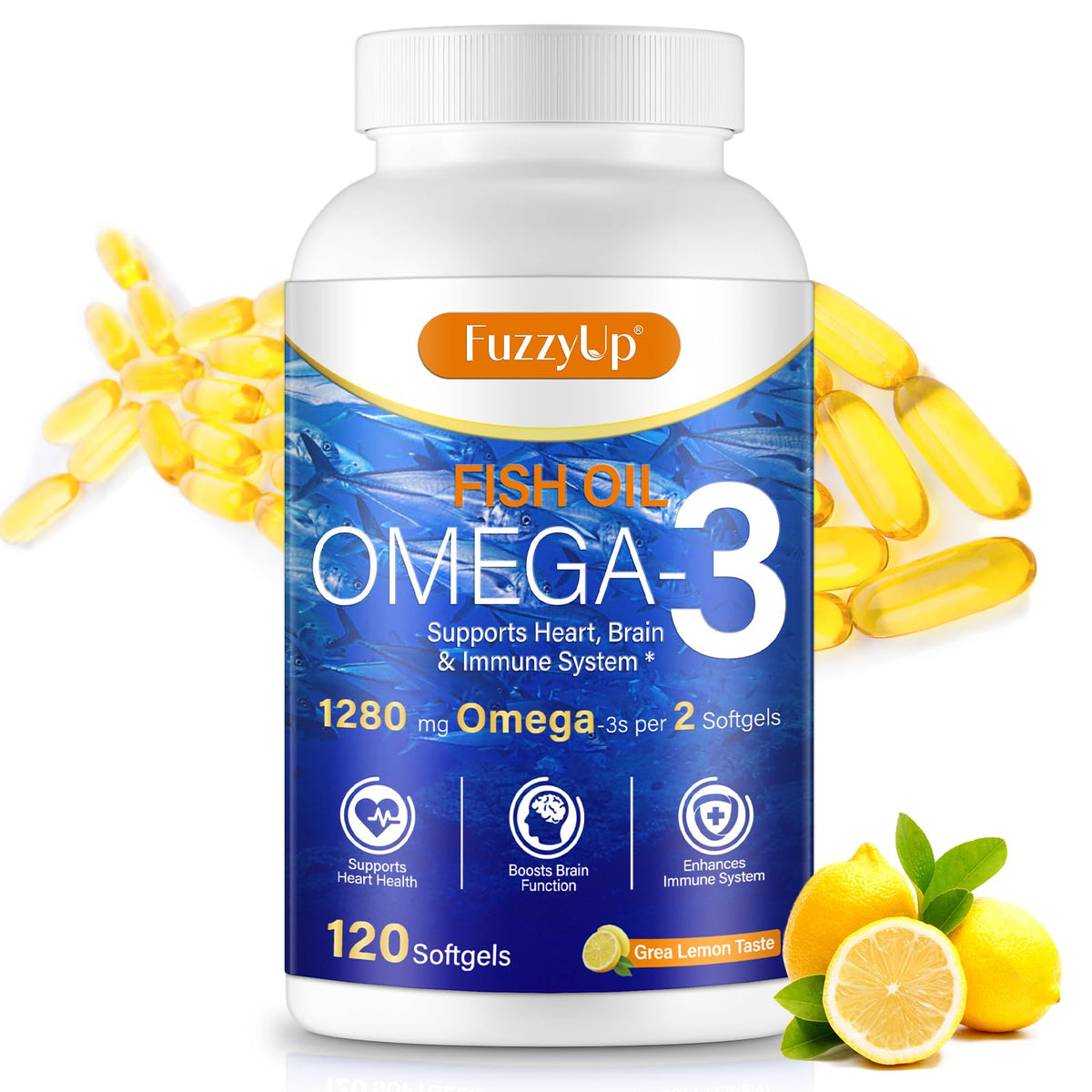 Xsvseie Fish Oil Omega-3 Supplement 1280mg softgels front view