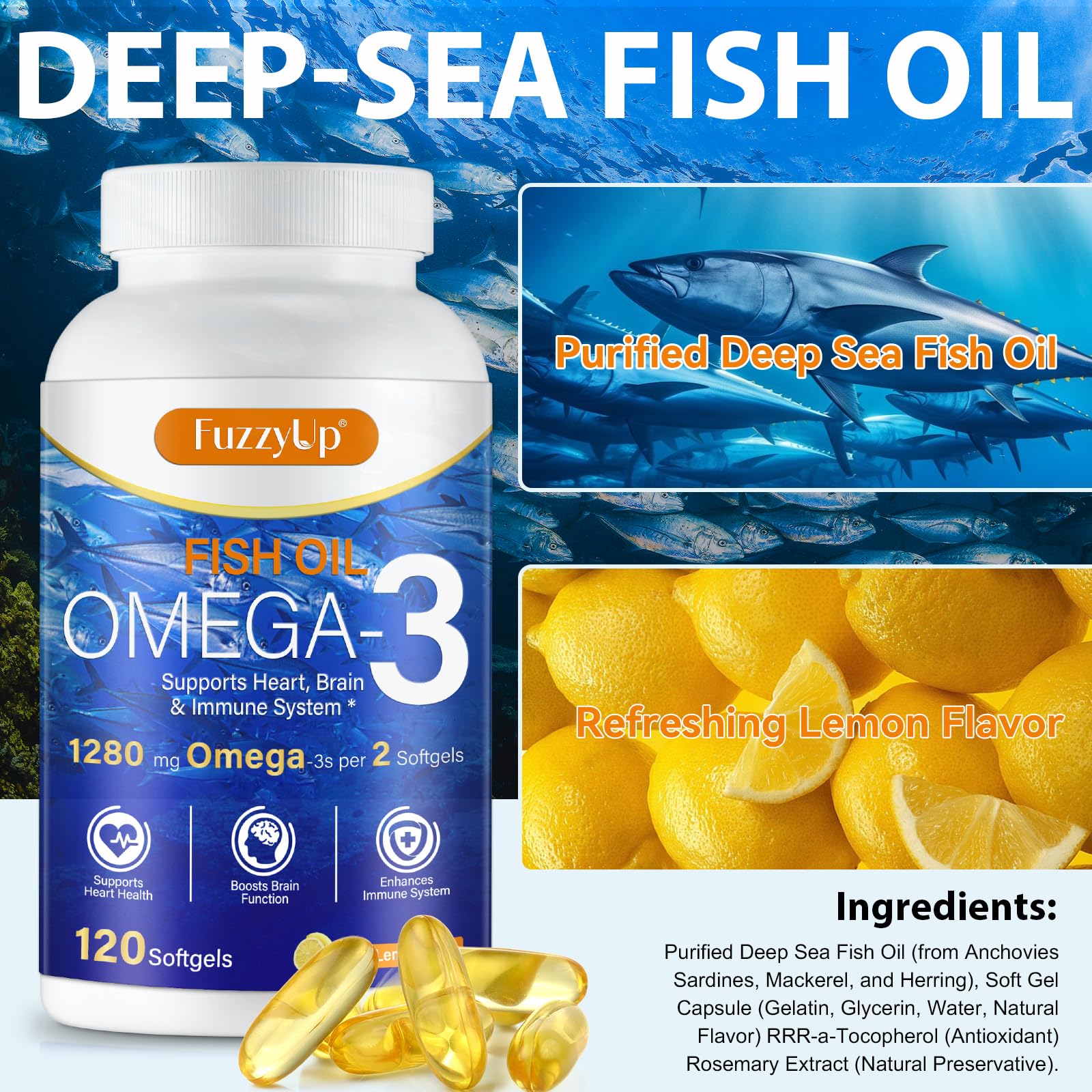 Xsvseie Fish Oil Omega-3 Supplement softgels on a table