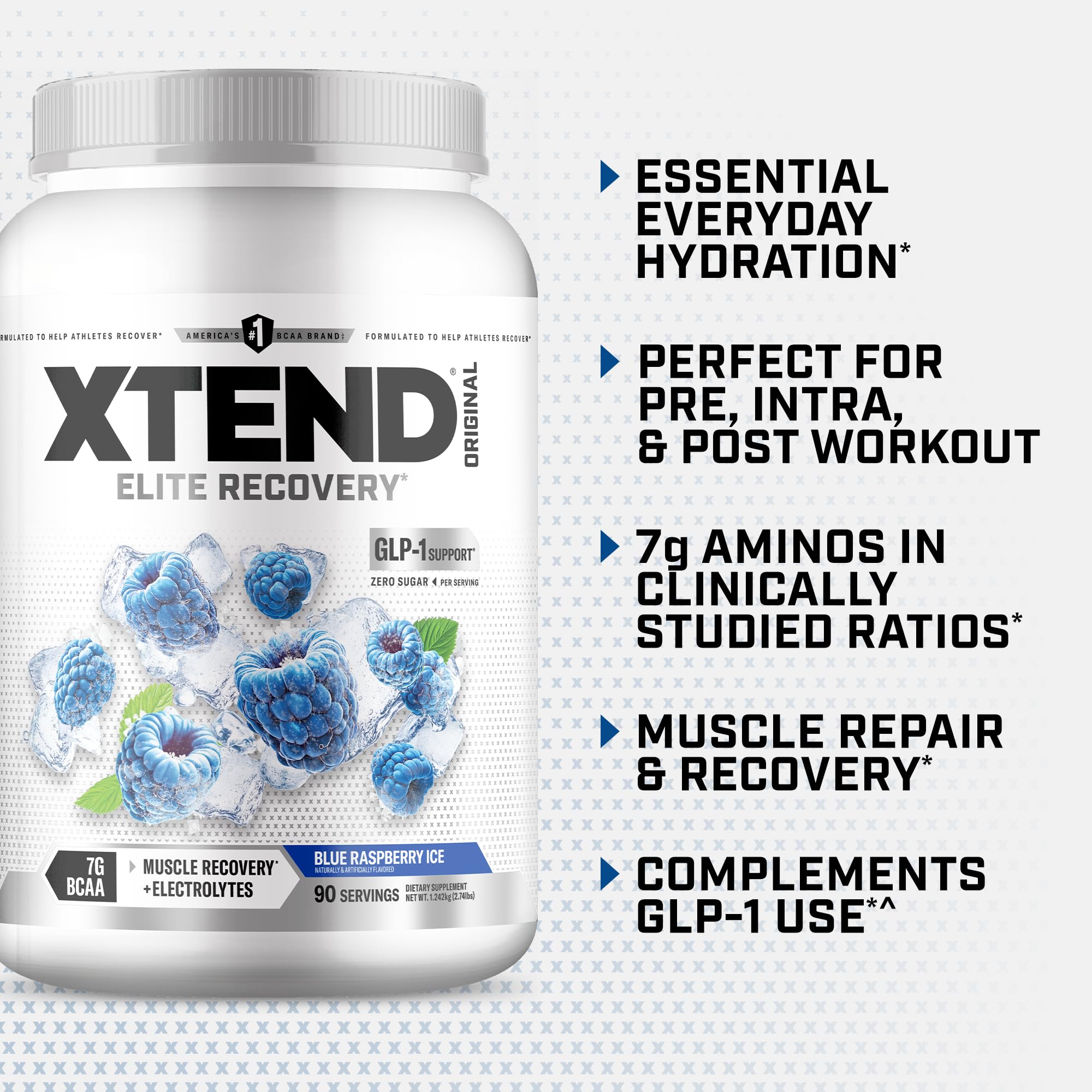 Xtend BCAA Powder 1125g mixed in a clear glass