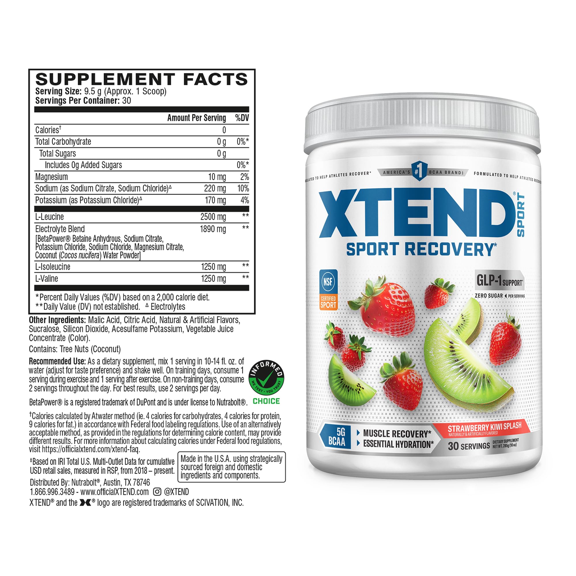 Xtend BCAA Powder 345g Strawberry Kiwi Splash front view