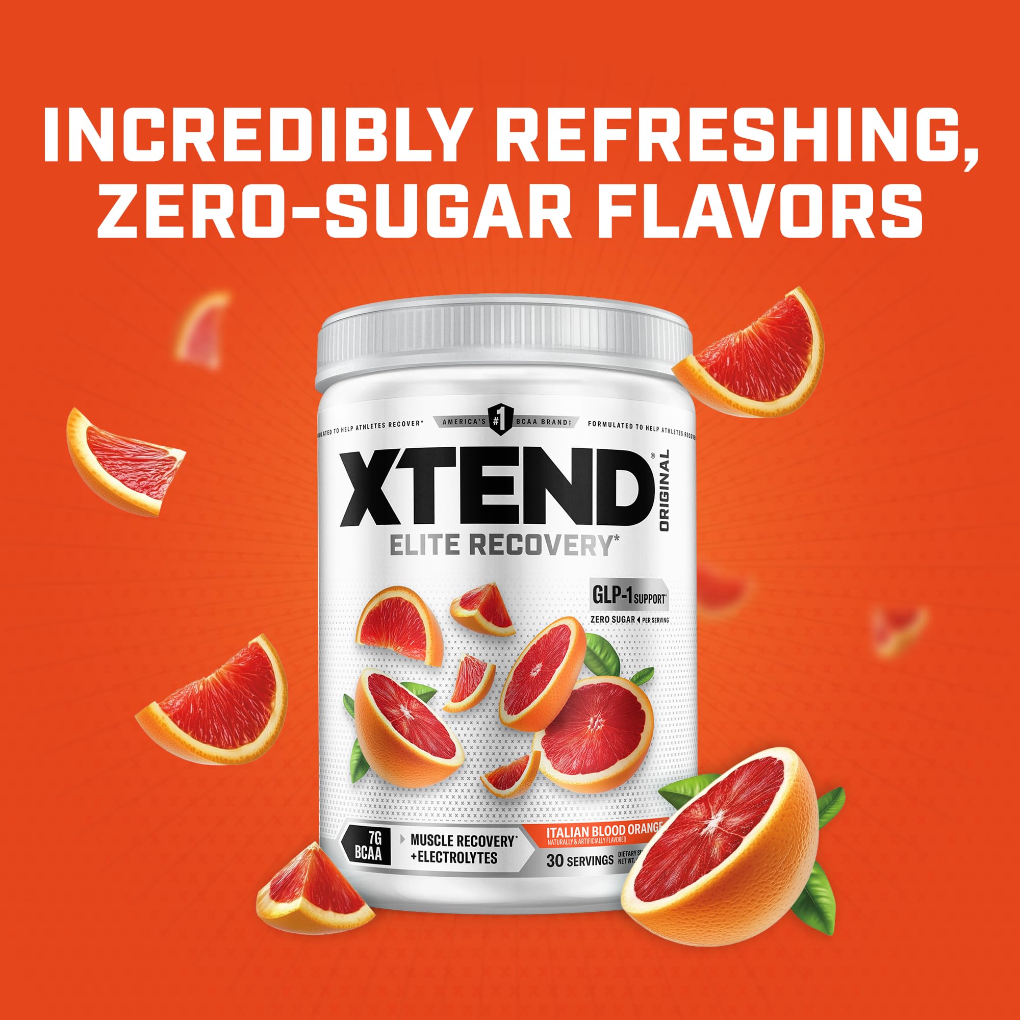 Xtend BCAA Powder 374g displayed with gym equipment