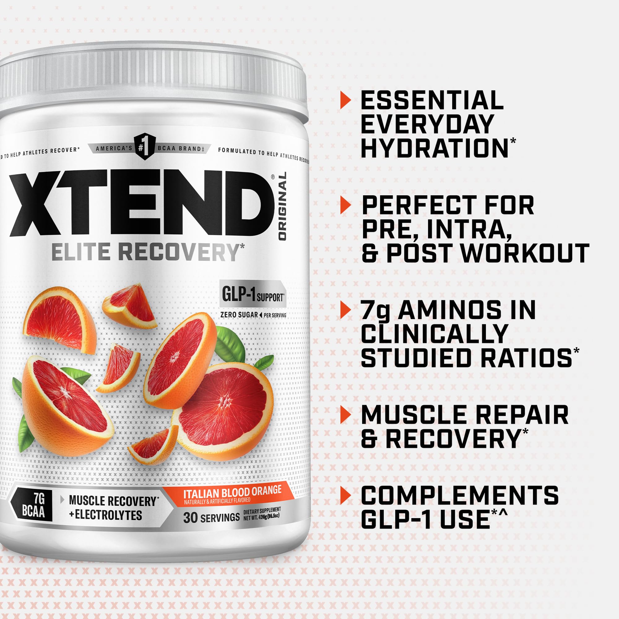 Xtend BCAA Powder 374g in a glass of water