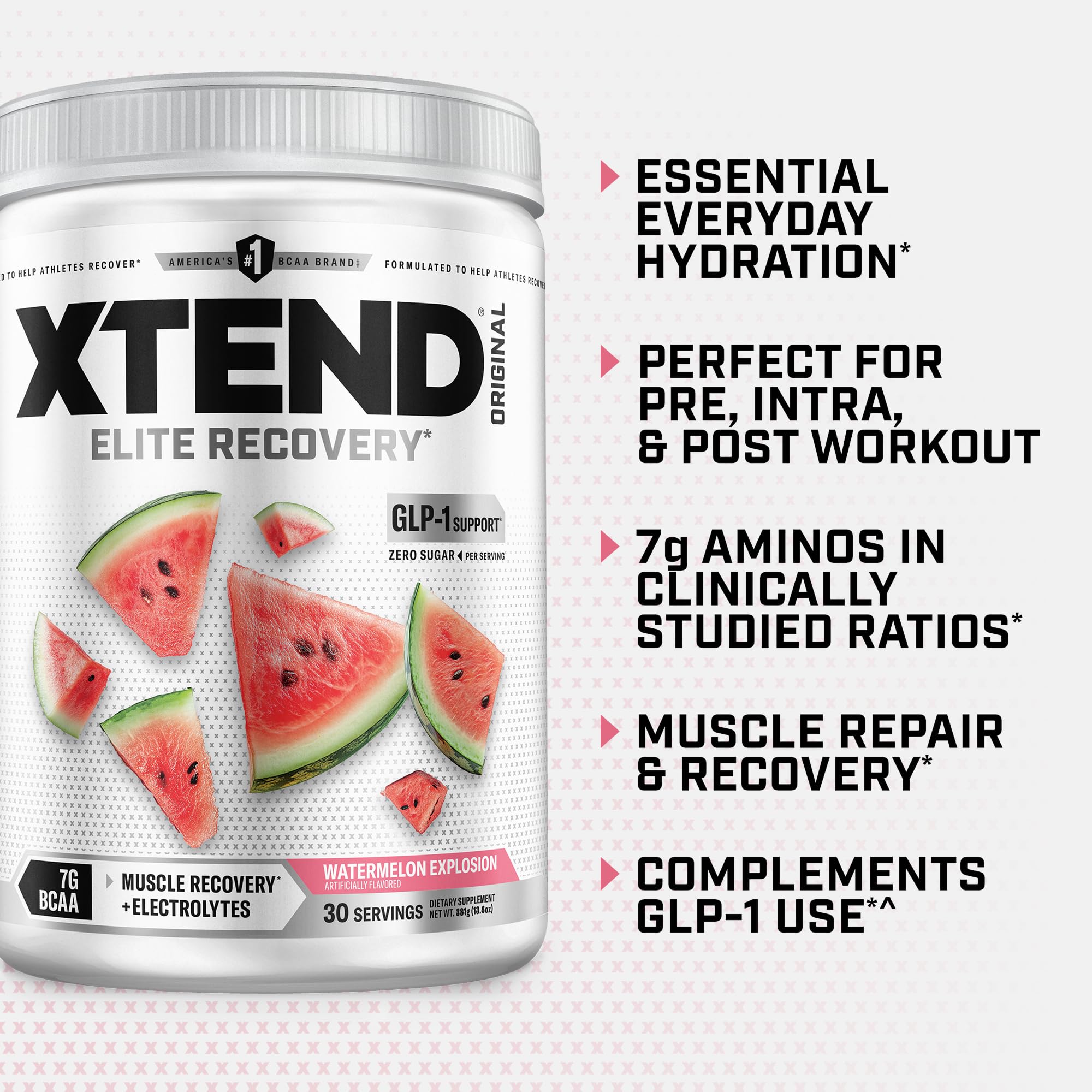 Xtend BCAA Powder 374g in a gym setting with shaker