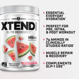 Xtend BCAA Powder 374g in a gym setting with shaker