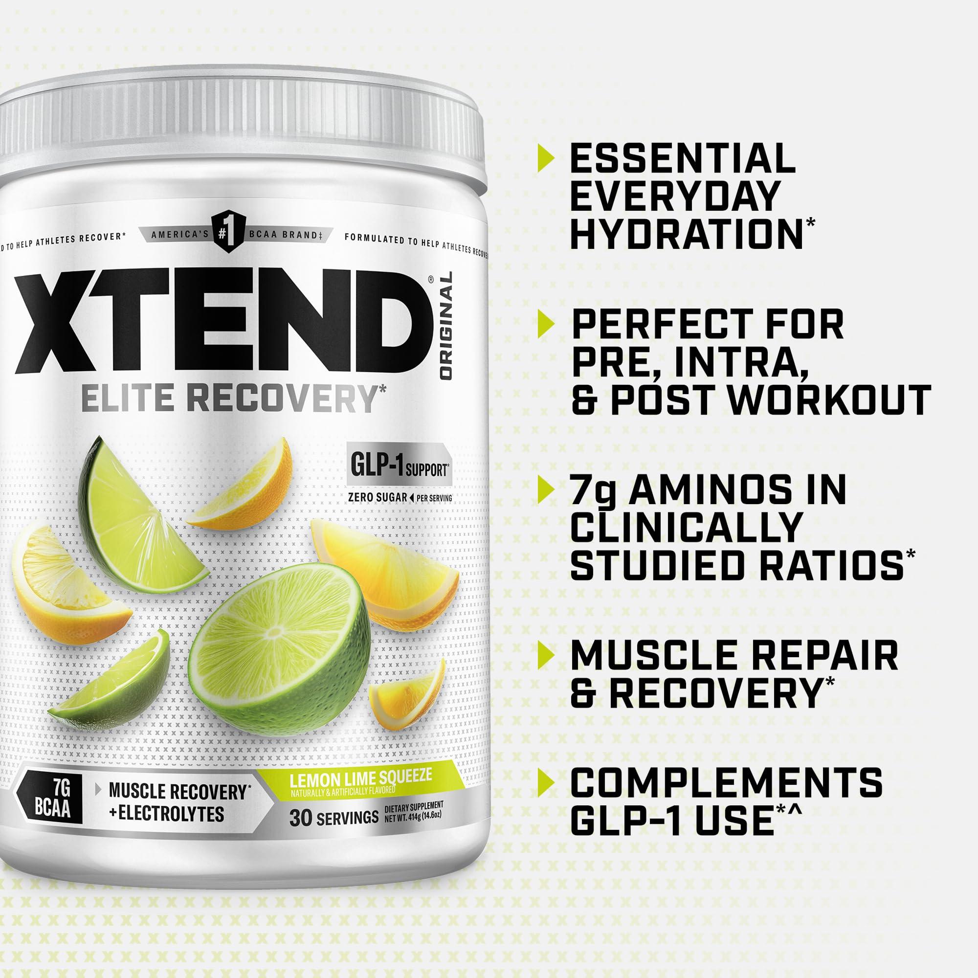 Xtend BCAA Powder 374g mixed in a glass with water