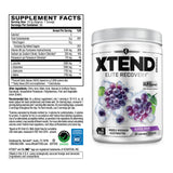 Xtend BCAA Powder 374g side view showing nutrition facts
