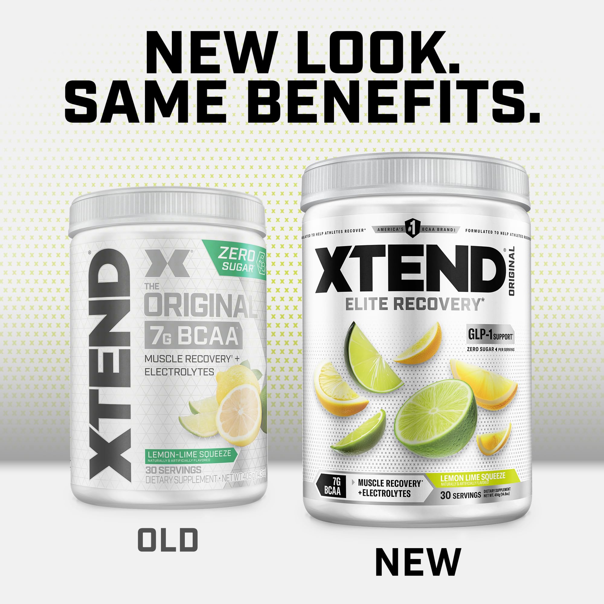 Xtend BCAA Powder 374g side view showing scoop