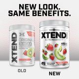 Xtend BCAA Powder 374g with a scoop next to a glass of water