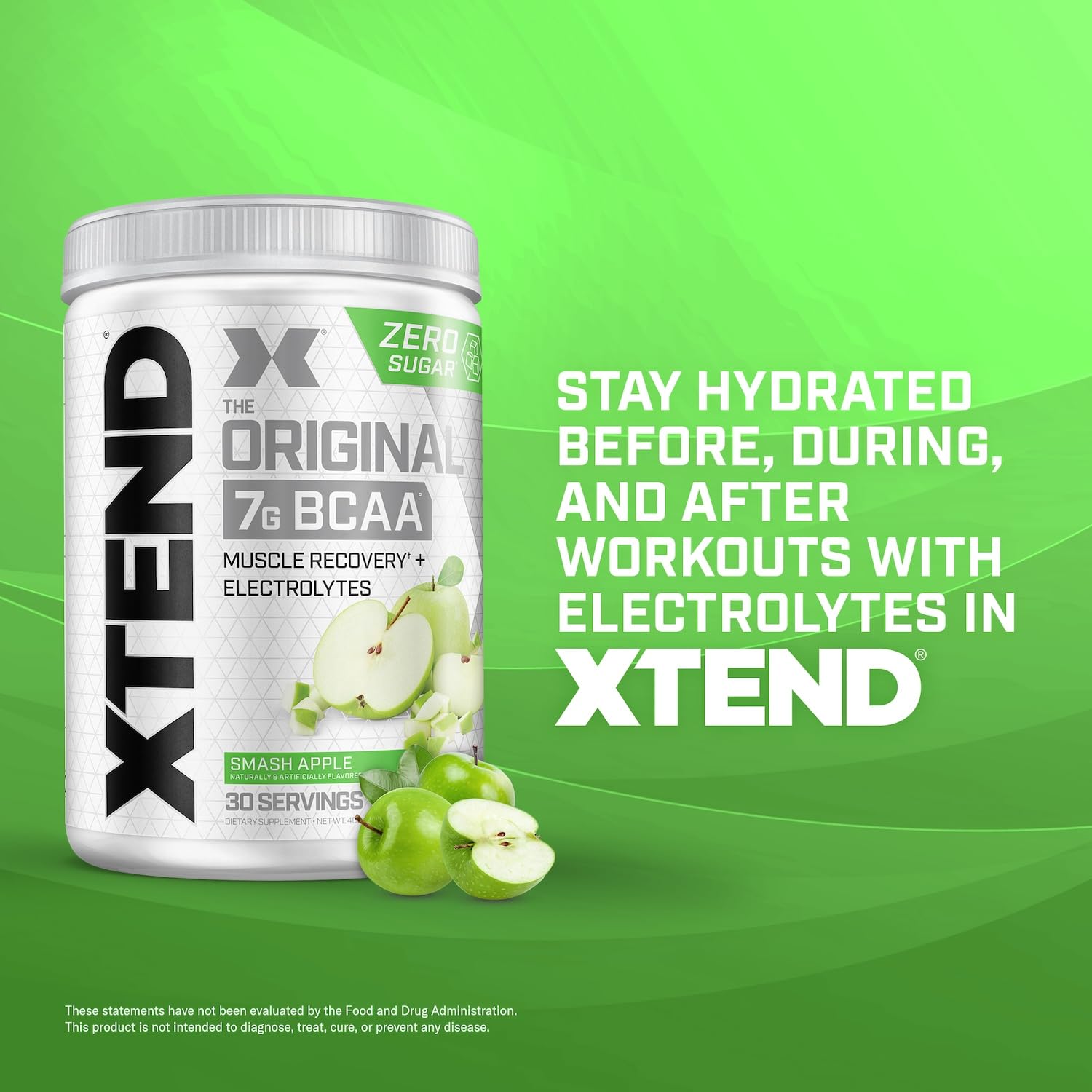 Xtend BCAA Powder 405g on a gym bench with weights