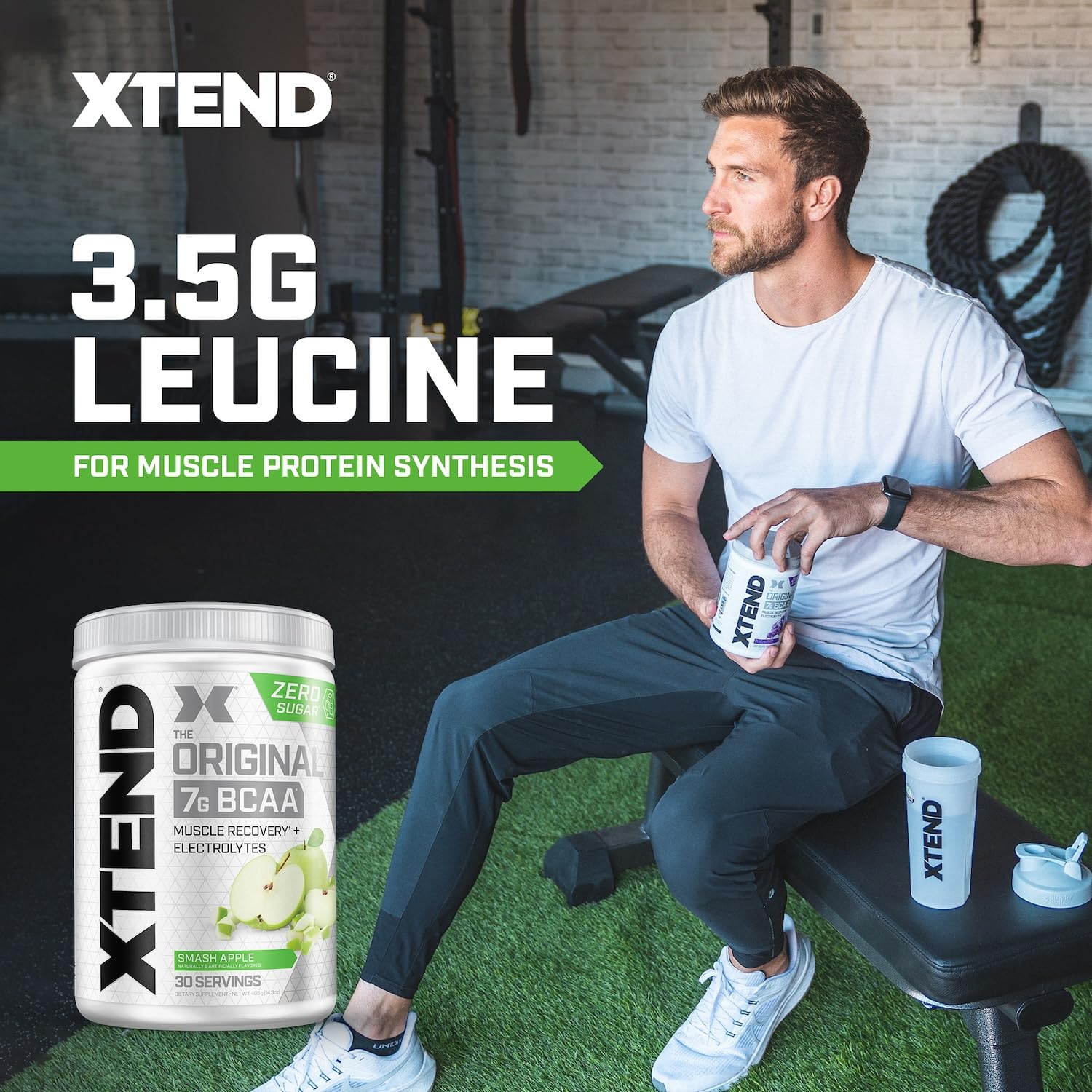 Xtend BCAA Powder 405g side view with nutritional information