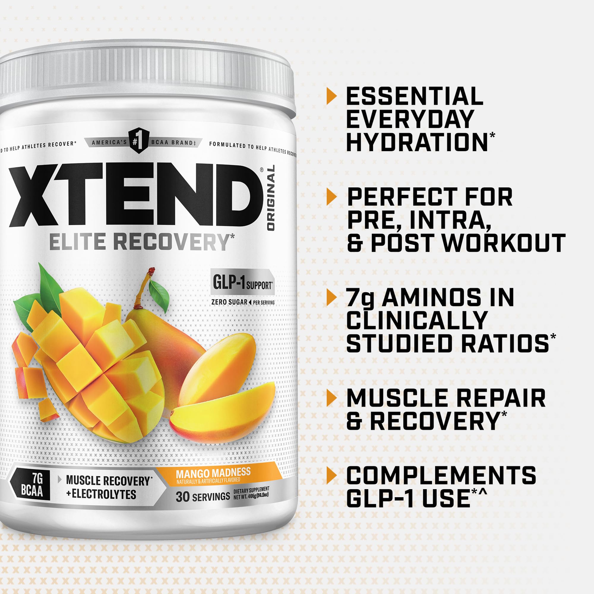 Xtend BCAA Powder mixed in a clear glass