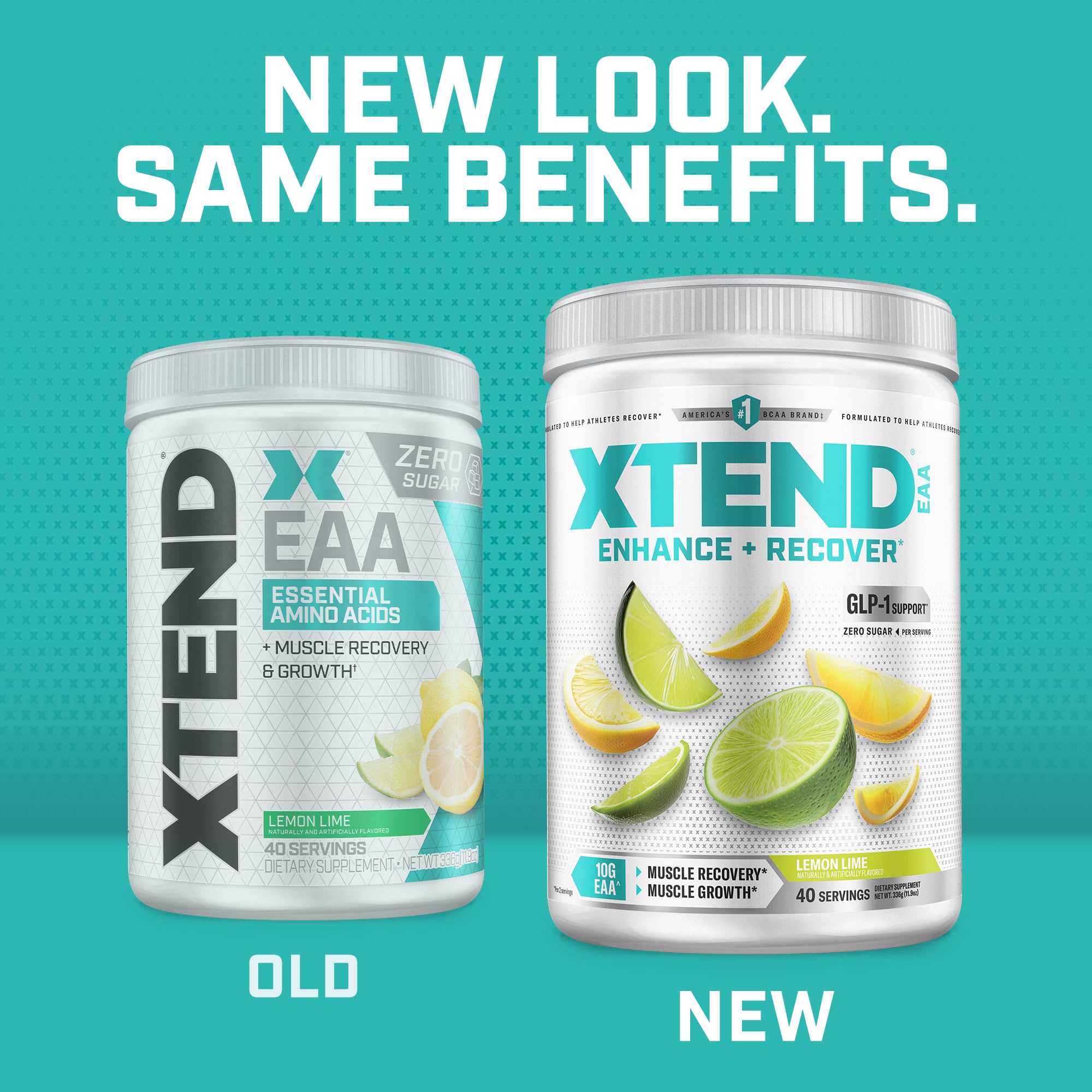 Xtend BCAAs Original 336g with a scoop on a gym bench