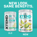 Xtend BCAAs Original 336g with a scoop on a gym bench