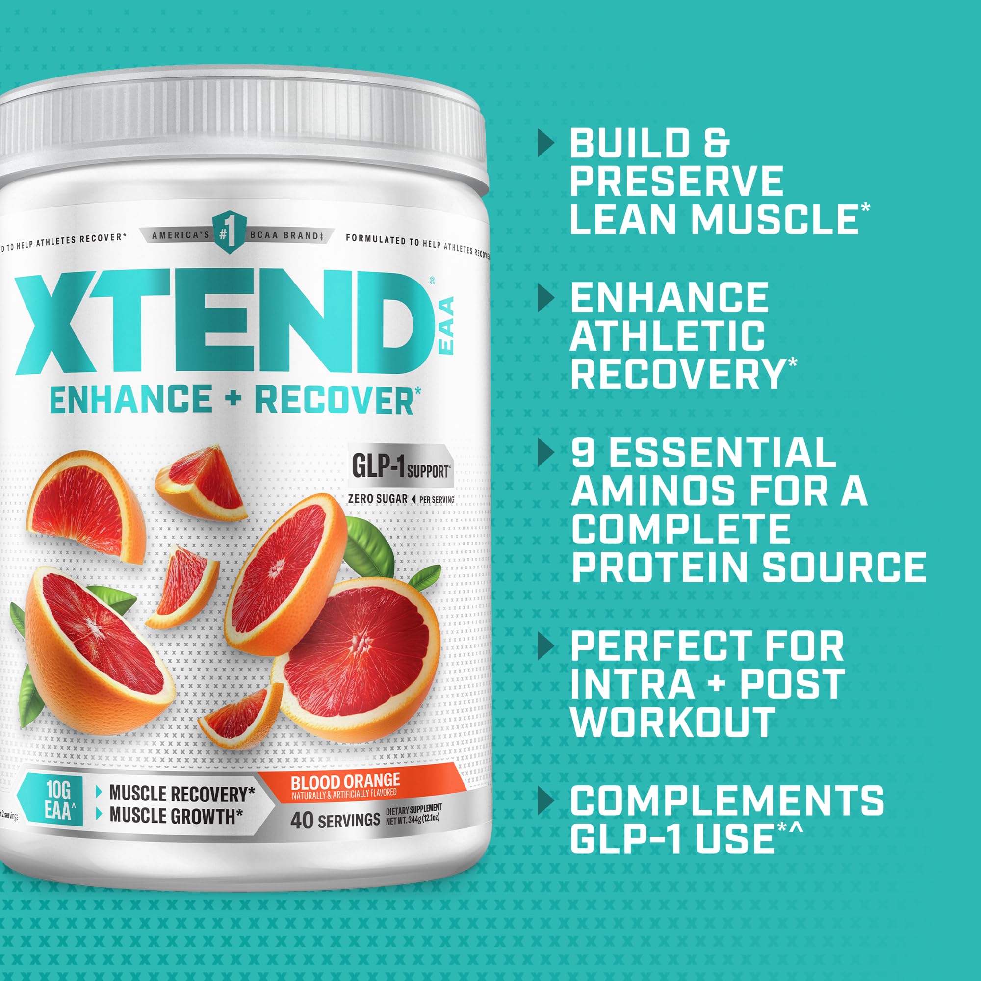 Xtend Essential Amino Acids Powder 340g mixed in a glass