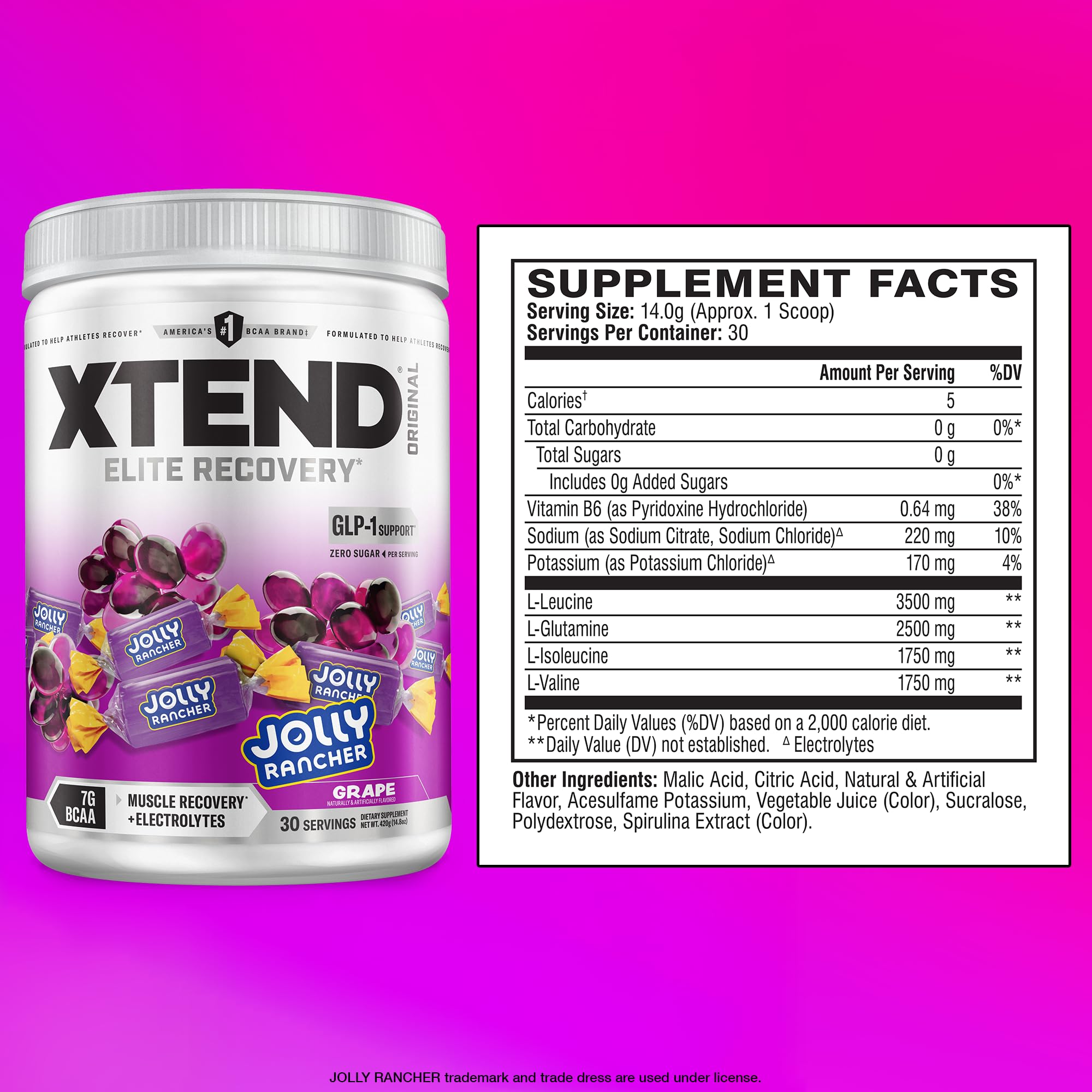 Xtend Original BCAAs 420g side view showing flavours