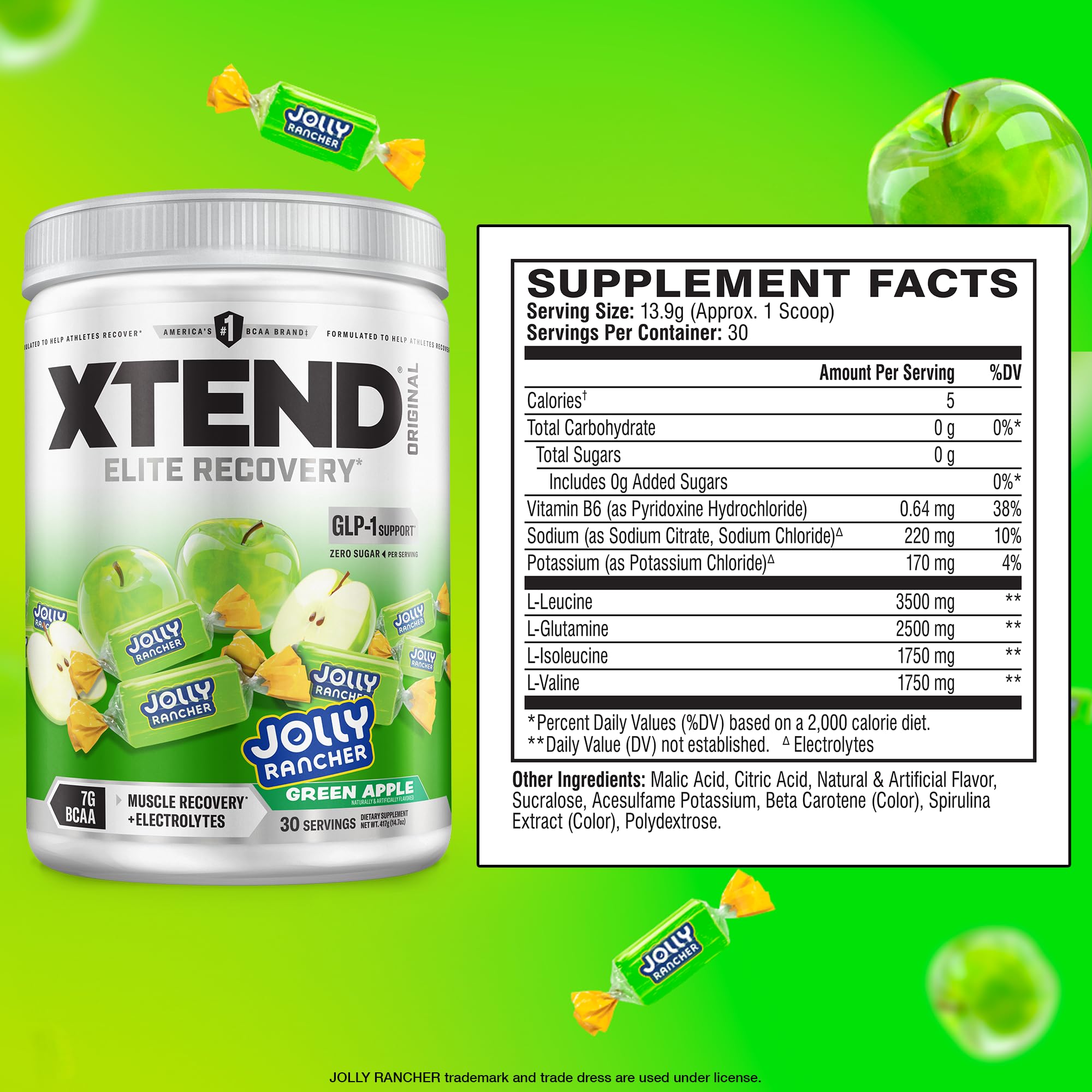 Xtend Original BCAAs 420g side view showing nutritional information