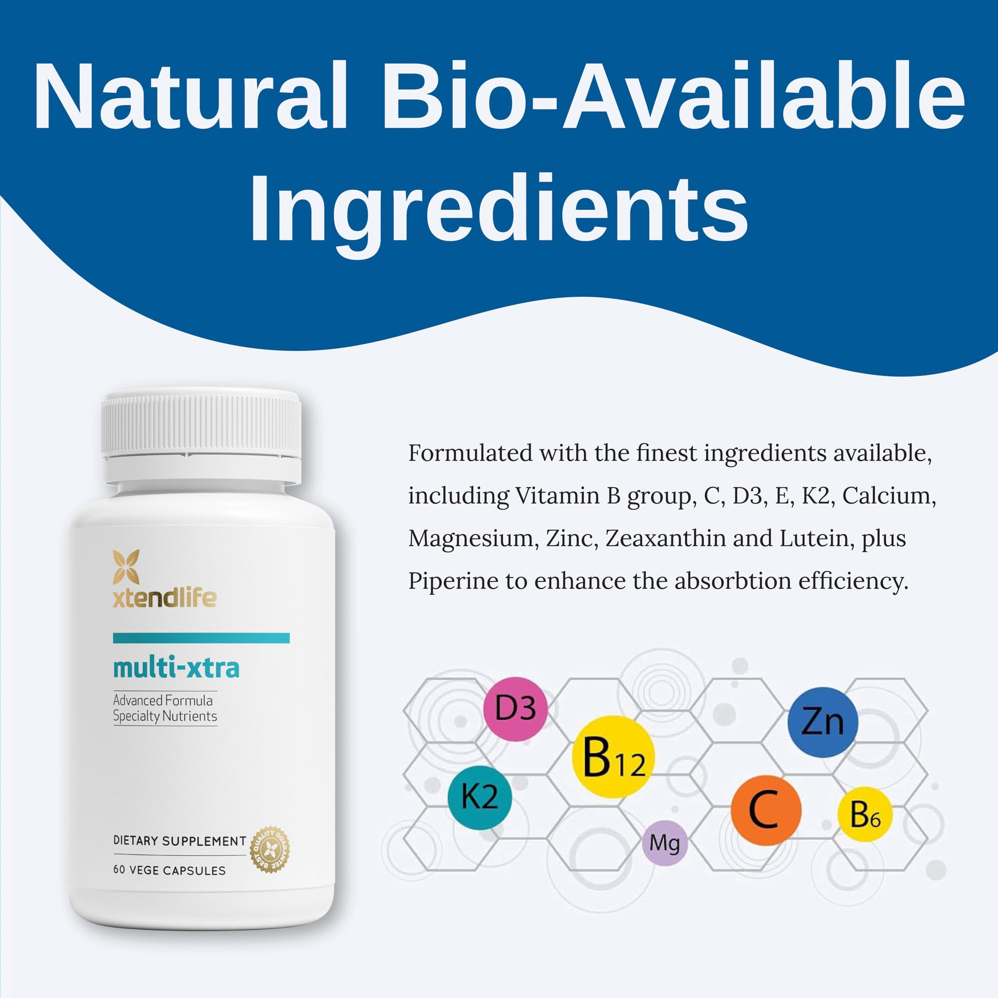 Xtendlife Multi-Xtra Daily Multivitamin 90 capsules side view