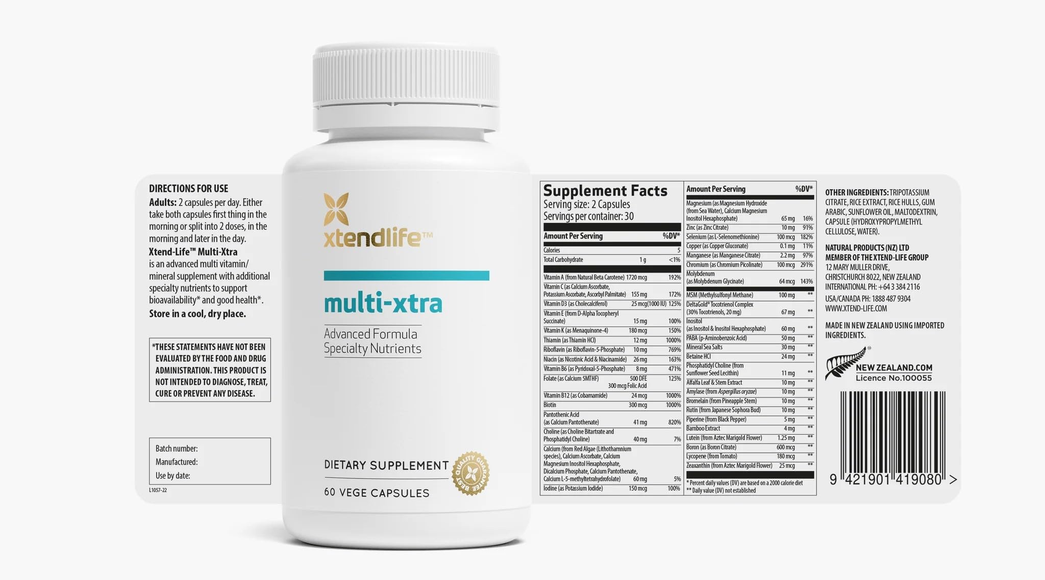 Xtendlife Multi-Xtra Daily Multivitamin 90 capsules with label details