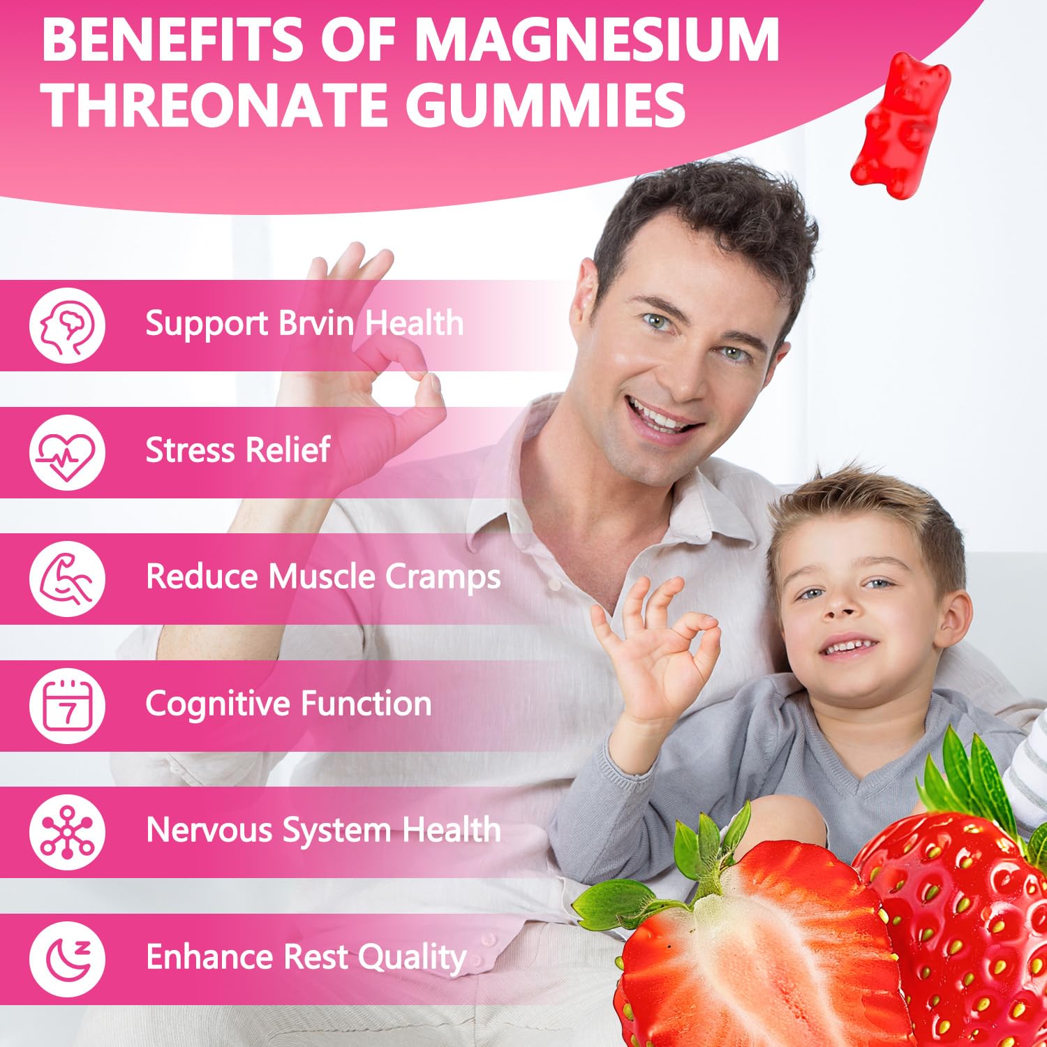 xuanhoo Magnesium Gummies 500mg strawberry flavour gummies close-up