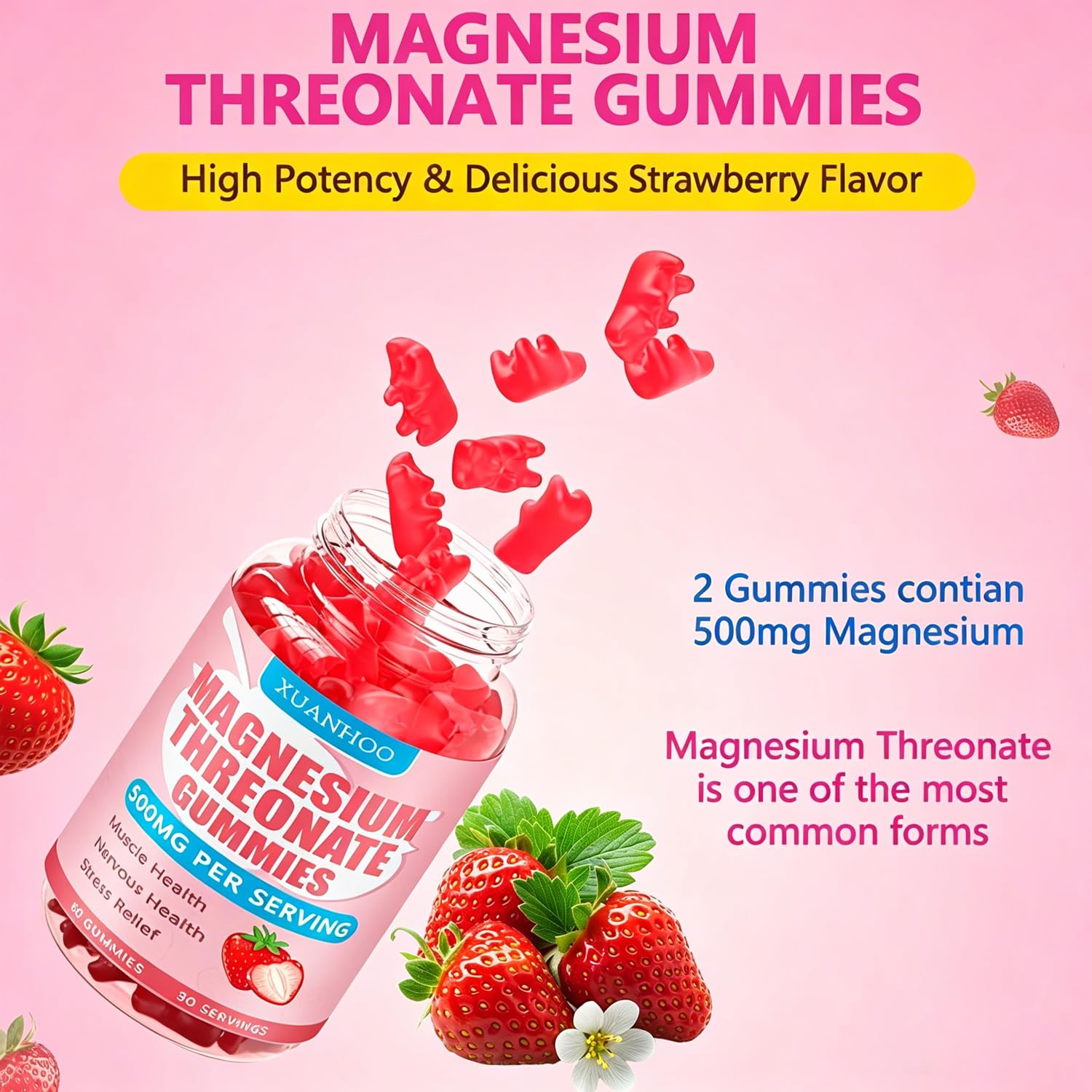 xuanhoo Magnesium Gummies 500mg strawberry flavour ingredients list
