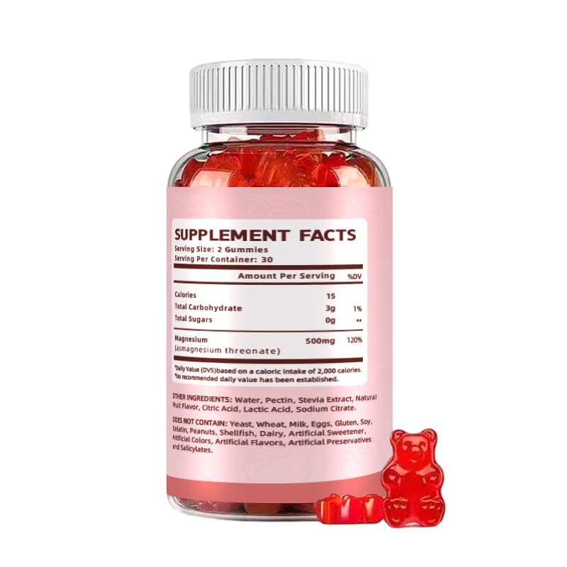 xuanhoo Magnesium Gummies 500mg strawberry flavour on a table
