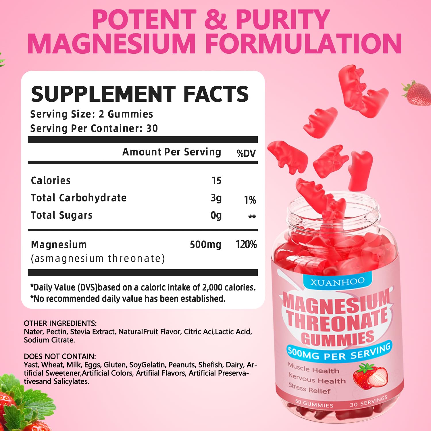 xuanhoo Magnesium Gummies 500mg strawberry flavour packaging