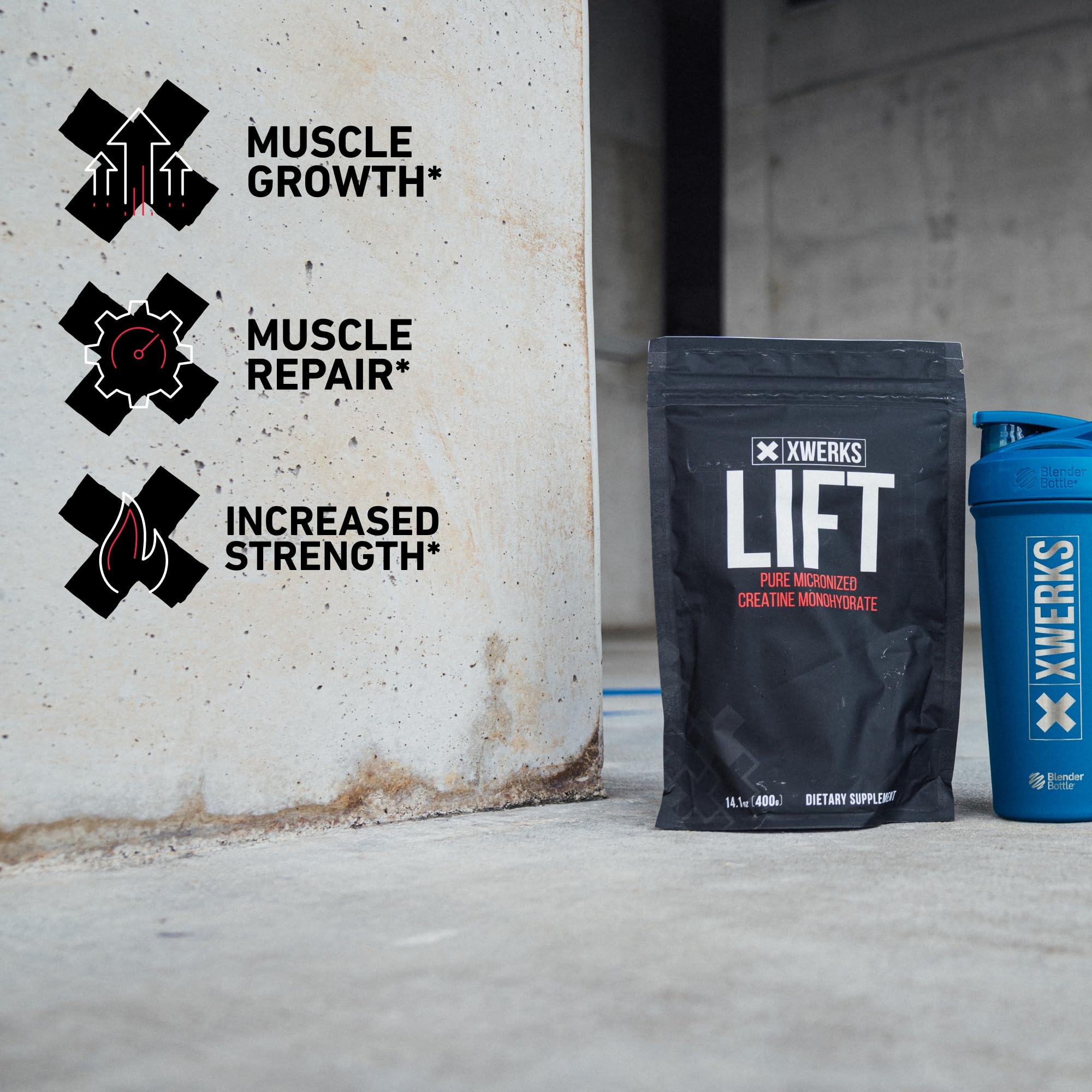 Xwerks Lift Creatine Monohydrate Powder mixed in a glass
