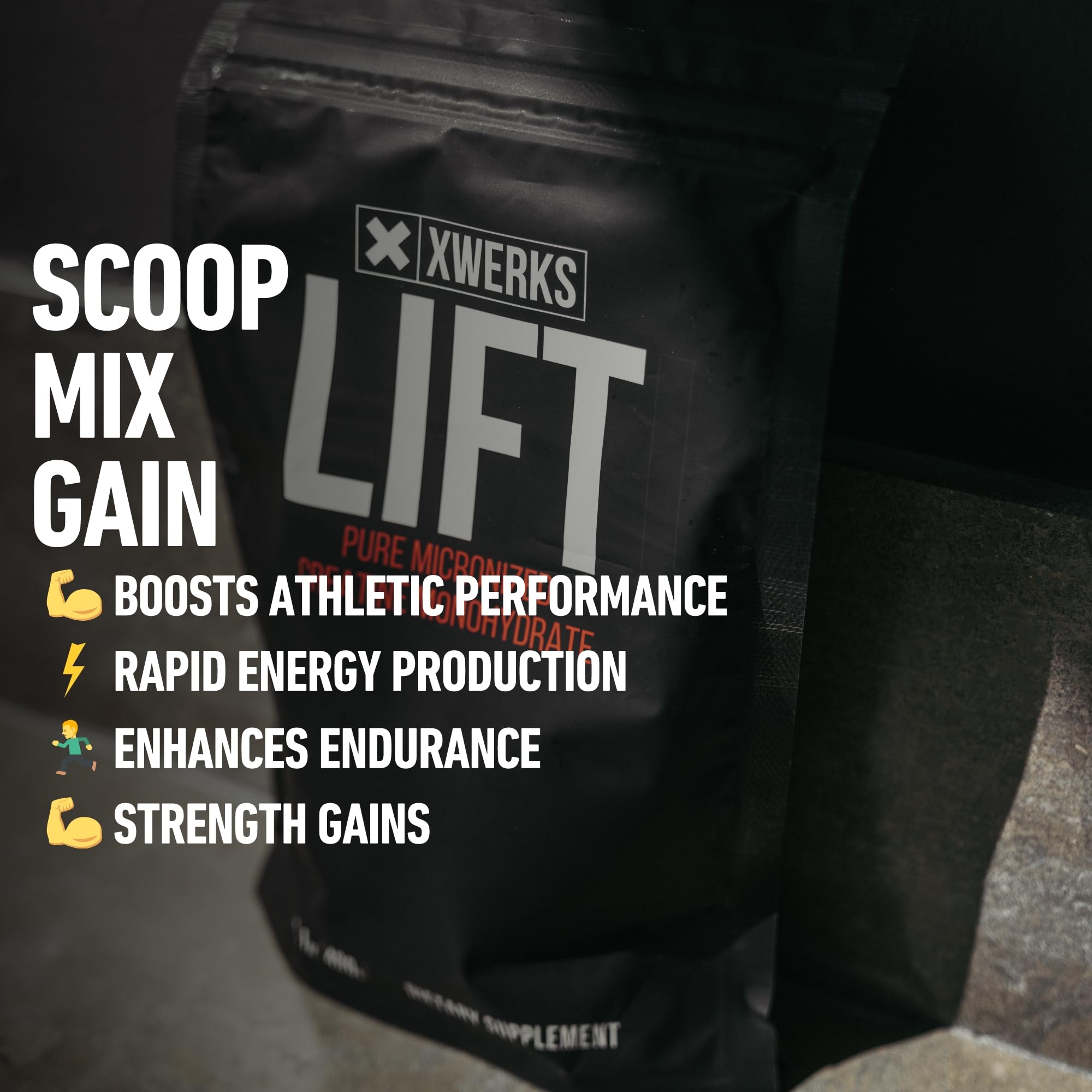 Xwerks Lift Creatine Monohydrate Powder side view