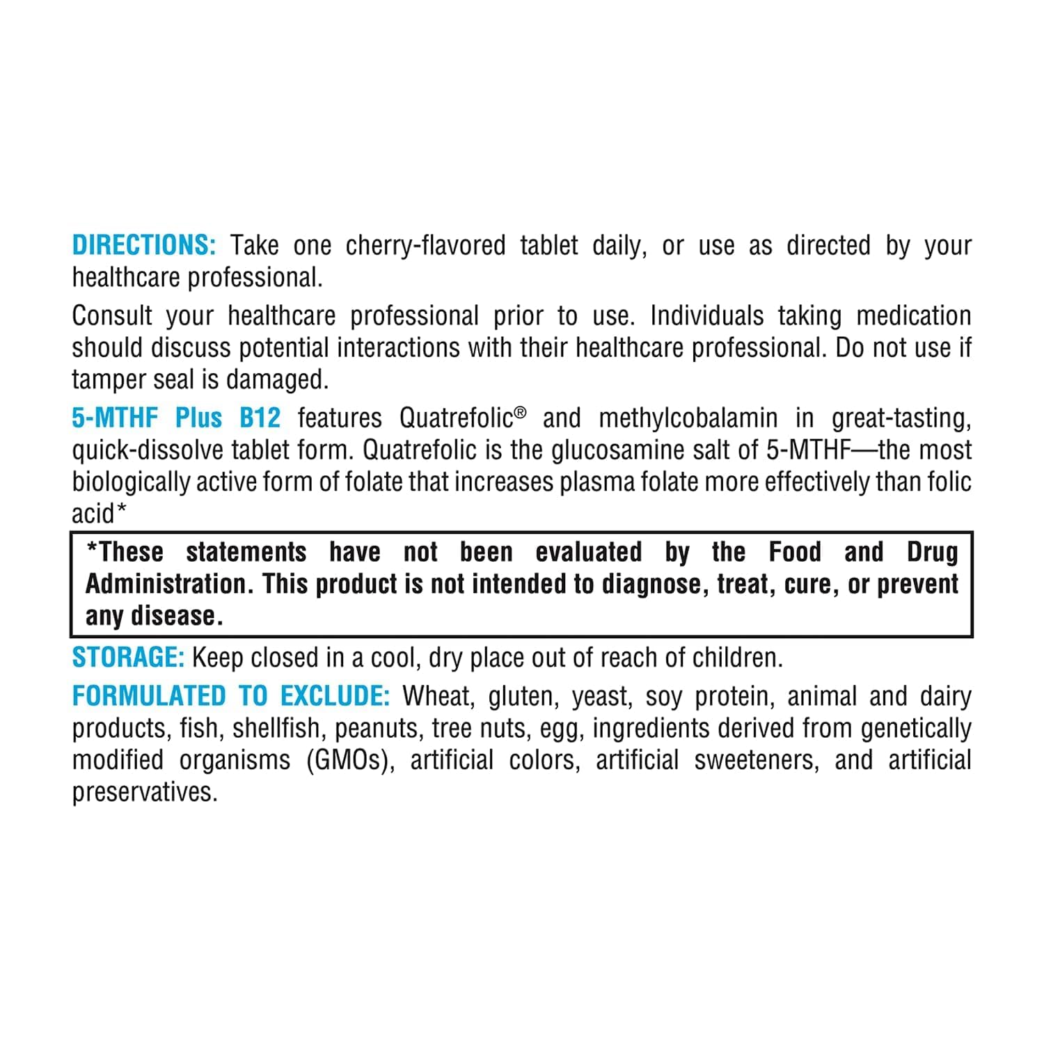 XYMOGEN 5-MTHF Plus B12 Cherry Flavour supplement ingredients list