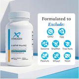 XYMOGEN 5-MTHF Plus B12 cherry flavour tablet in a glass of water