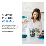 XYMOGEN 5-MTHF Plus B12 tablet in hand for size comparison