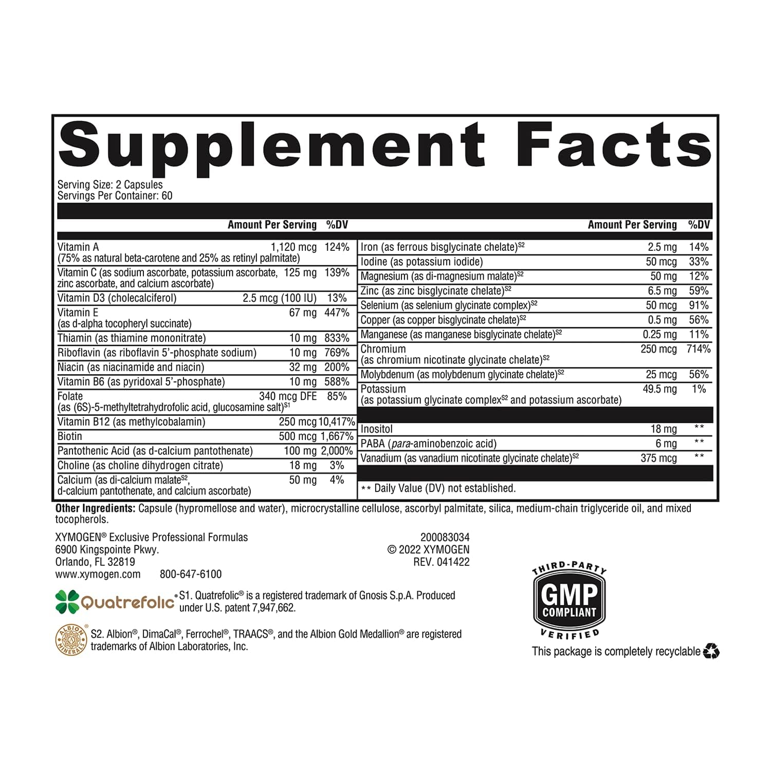 XYMOGEN ActivNutrients bottle side view with label details