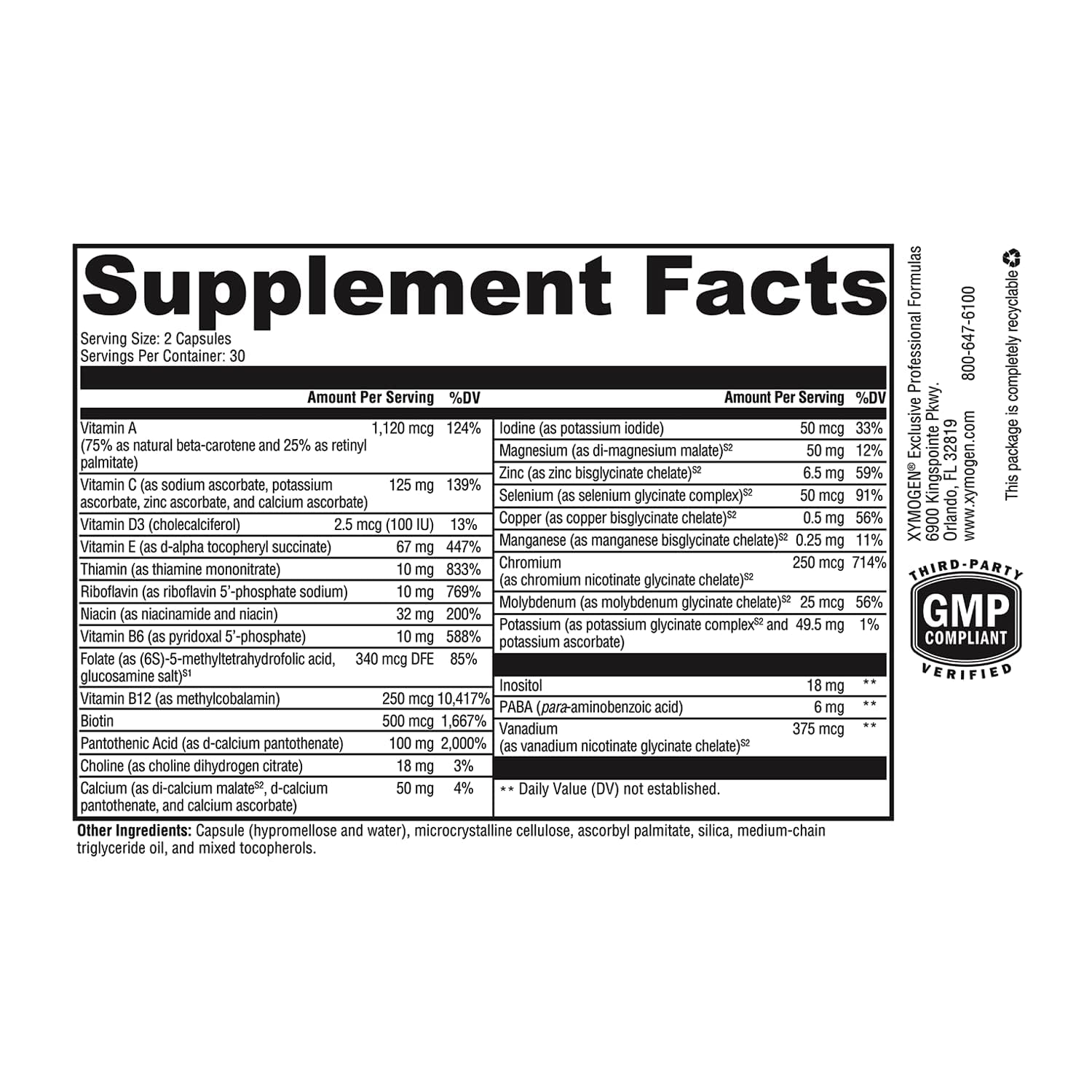XYMOGEN ActivNutrients No Iron Multivitamin side view