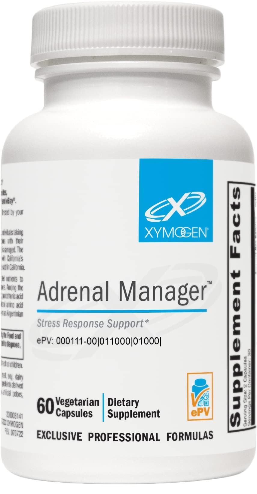 XYMOGEN Adrenal Manager 82g supplement capsule bottle front view
