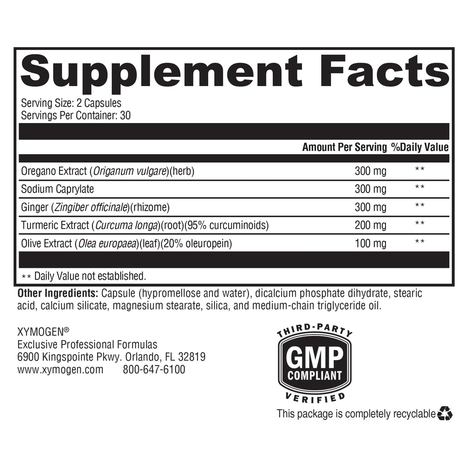 XYMOGEN Candicidal Oregano Supplement 68g back view