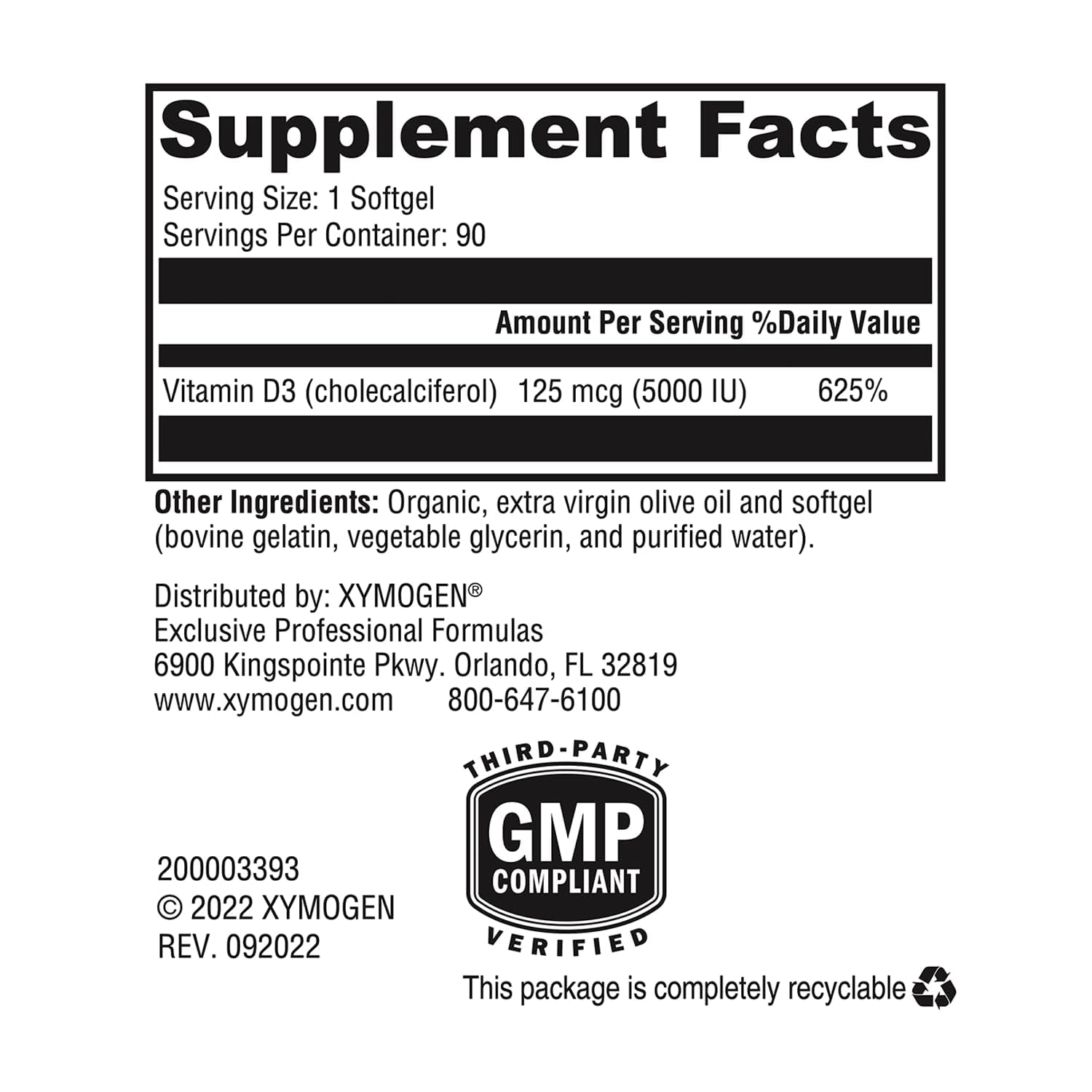 XYMOGEN D3 5000 softgels on a wooden surface
